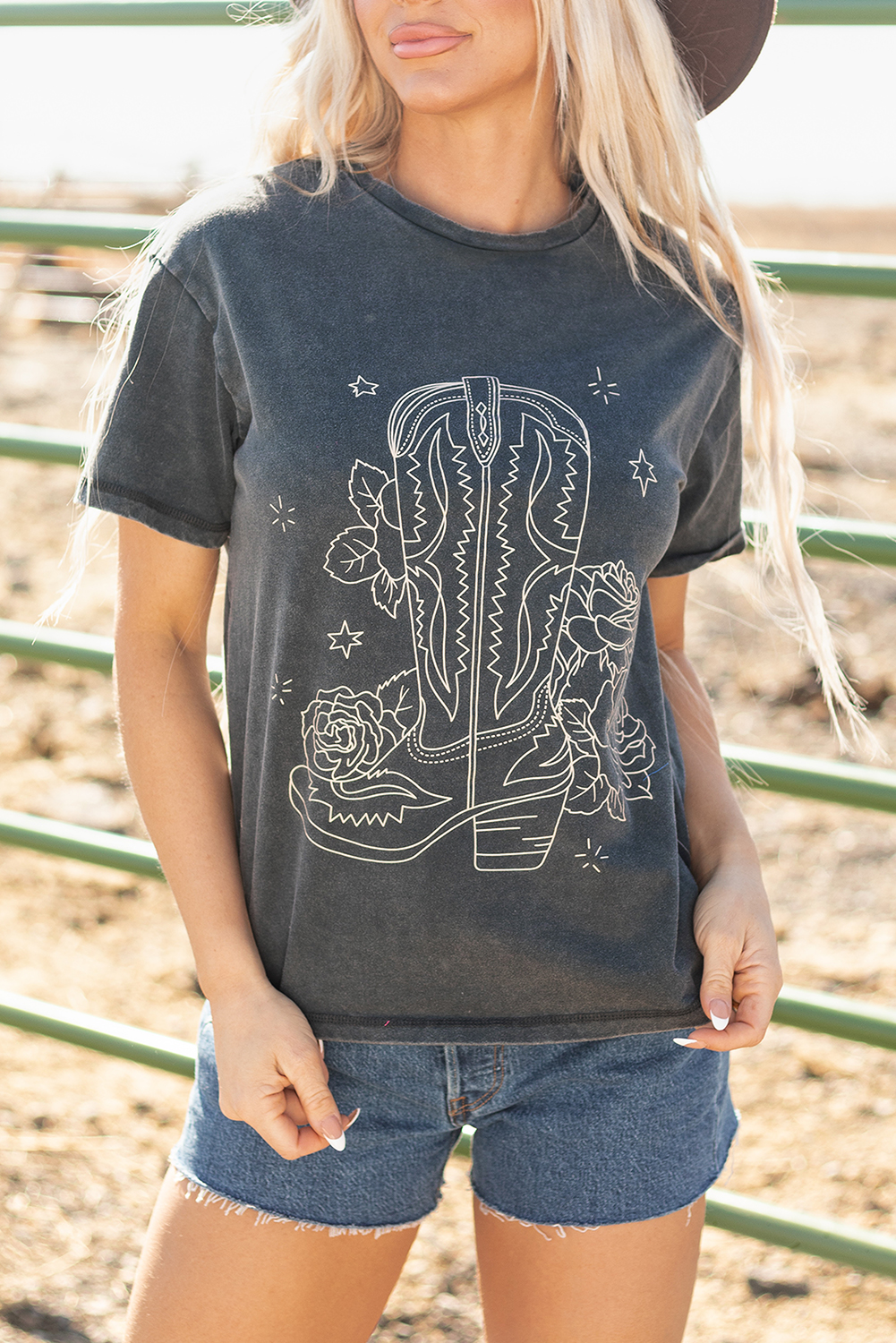 High-Rise Western Cowboy Boots Graphic Tee - loveforevers