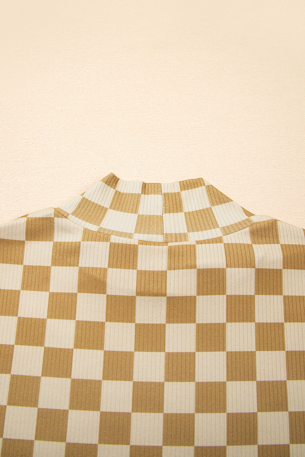 Khaki Check Pattern Turtleneck Ribbed Slim Long Sleeve Tee - loveforevers