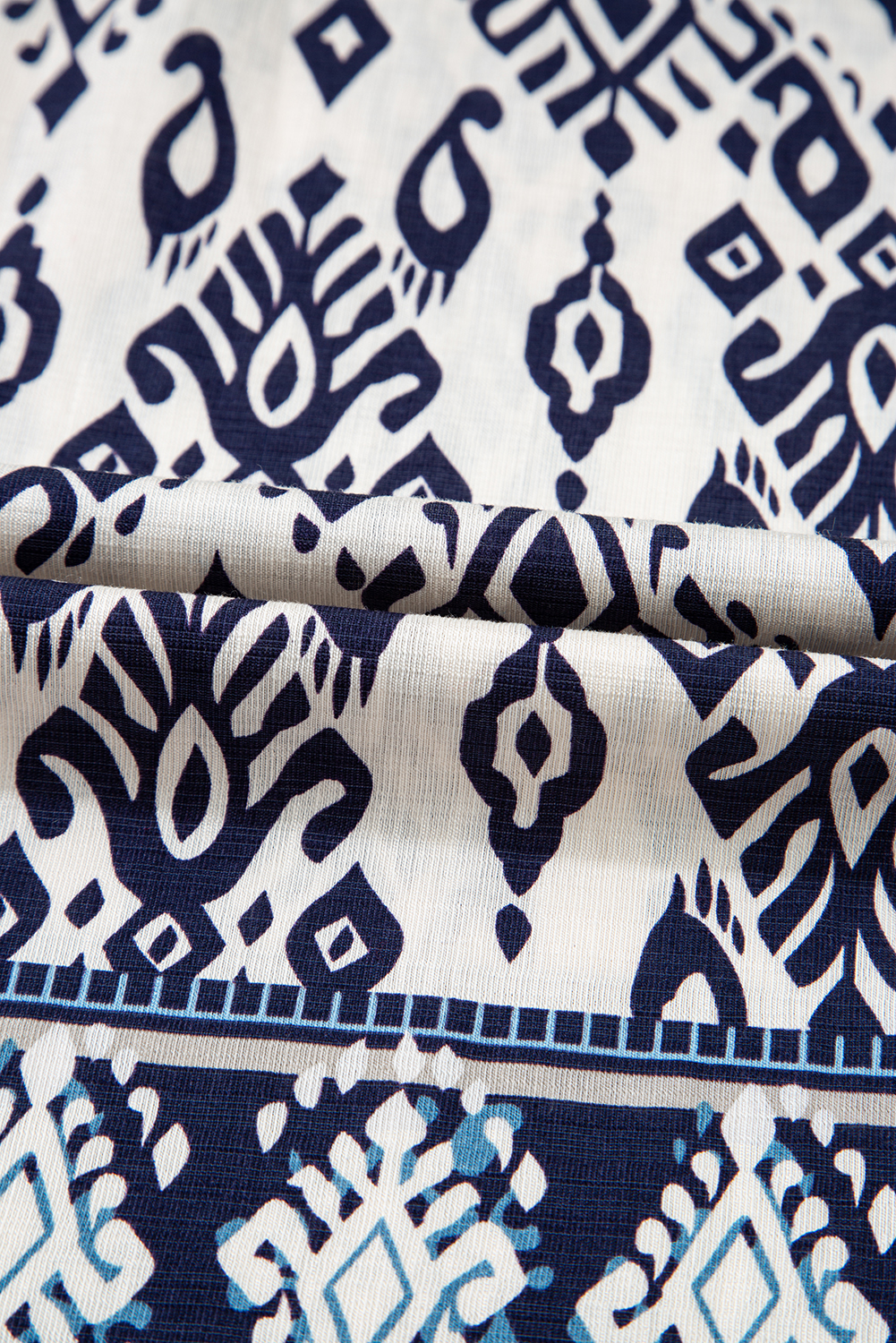 Blue Boho Geometric Print Shirred High Waist Wide Leg Jumpsuit - loveforevers