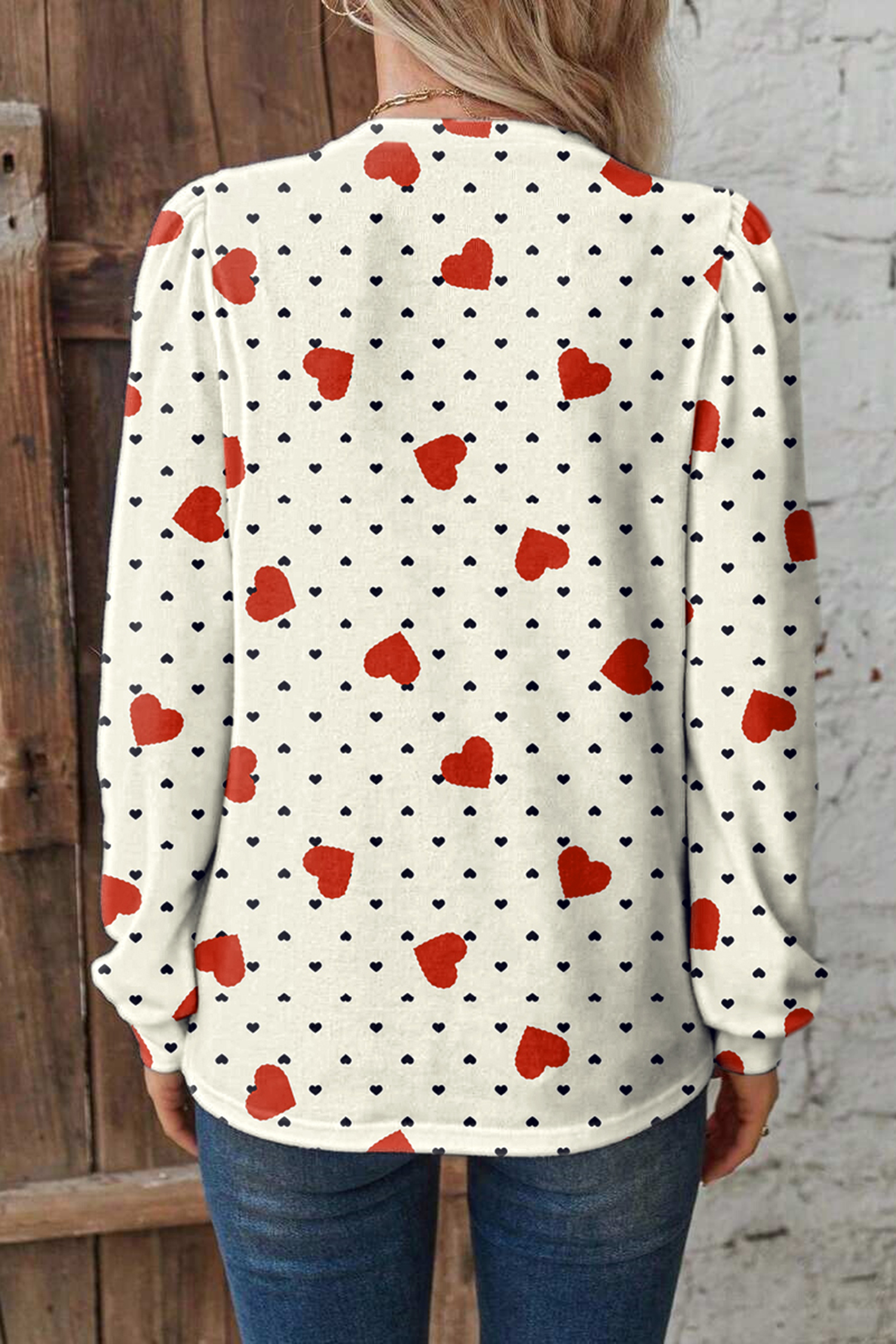 Red Dotted Heart Festive Valentine Blouse - loveforevers