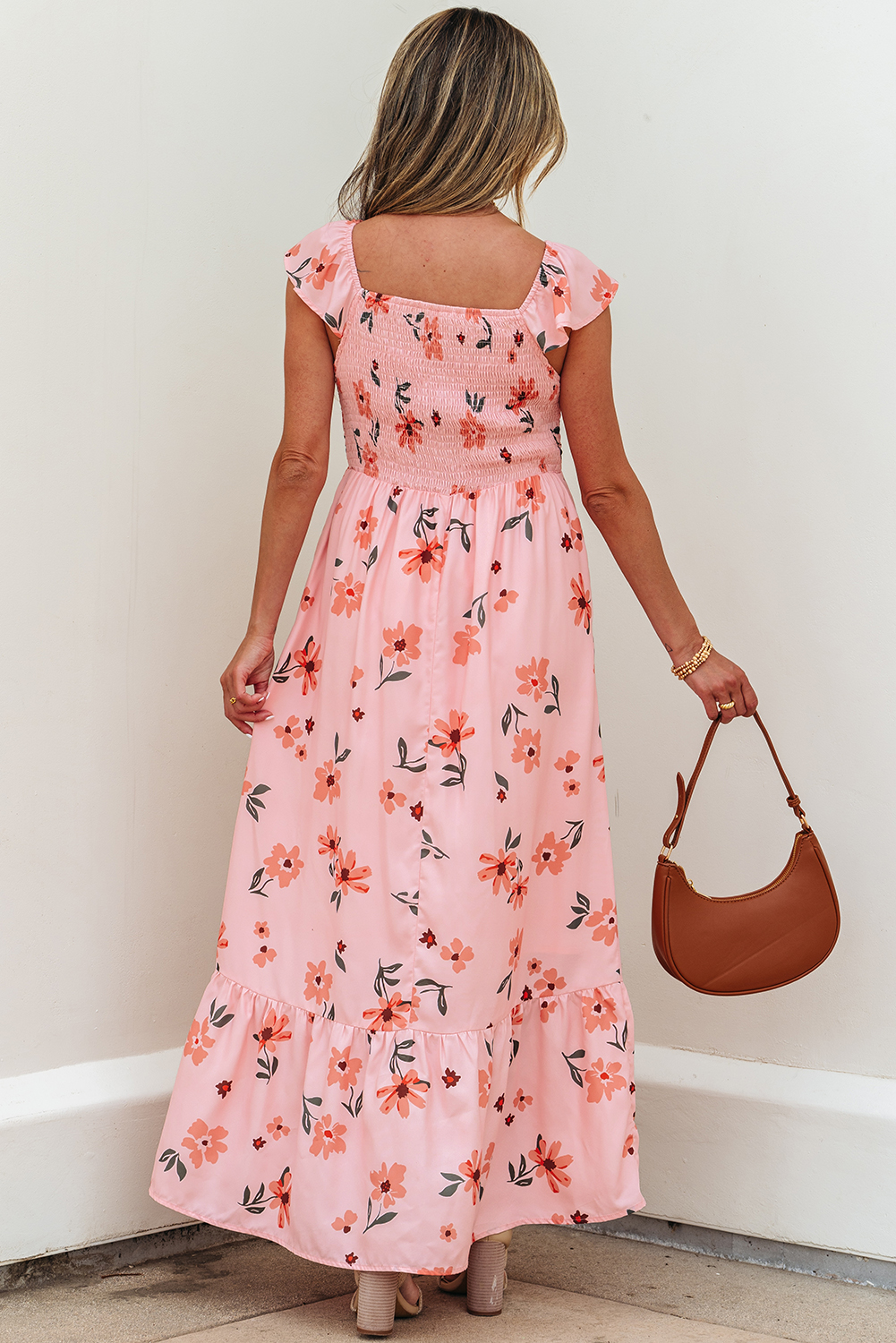 Black V Neck Flutter Sleeve Smocked Bodice High Waist Ruffle Maxi Dress - loveforevers