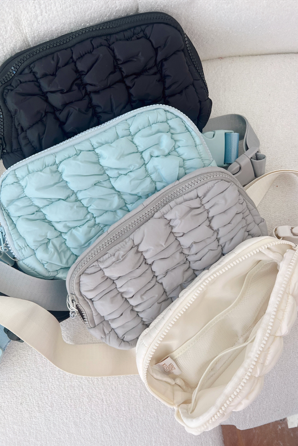 White Quilted Puffer Belt Bag Fanny Pack - loveforevers