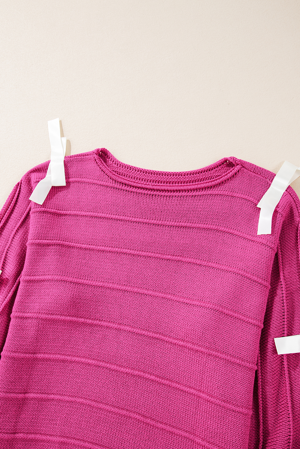 Rose Red Bow Knot Cut Out Round Neck Loose Sweater - loveforevers