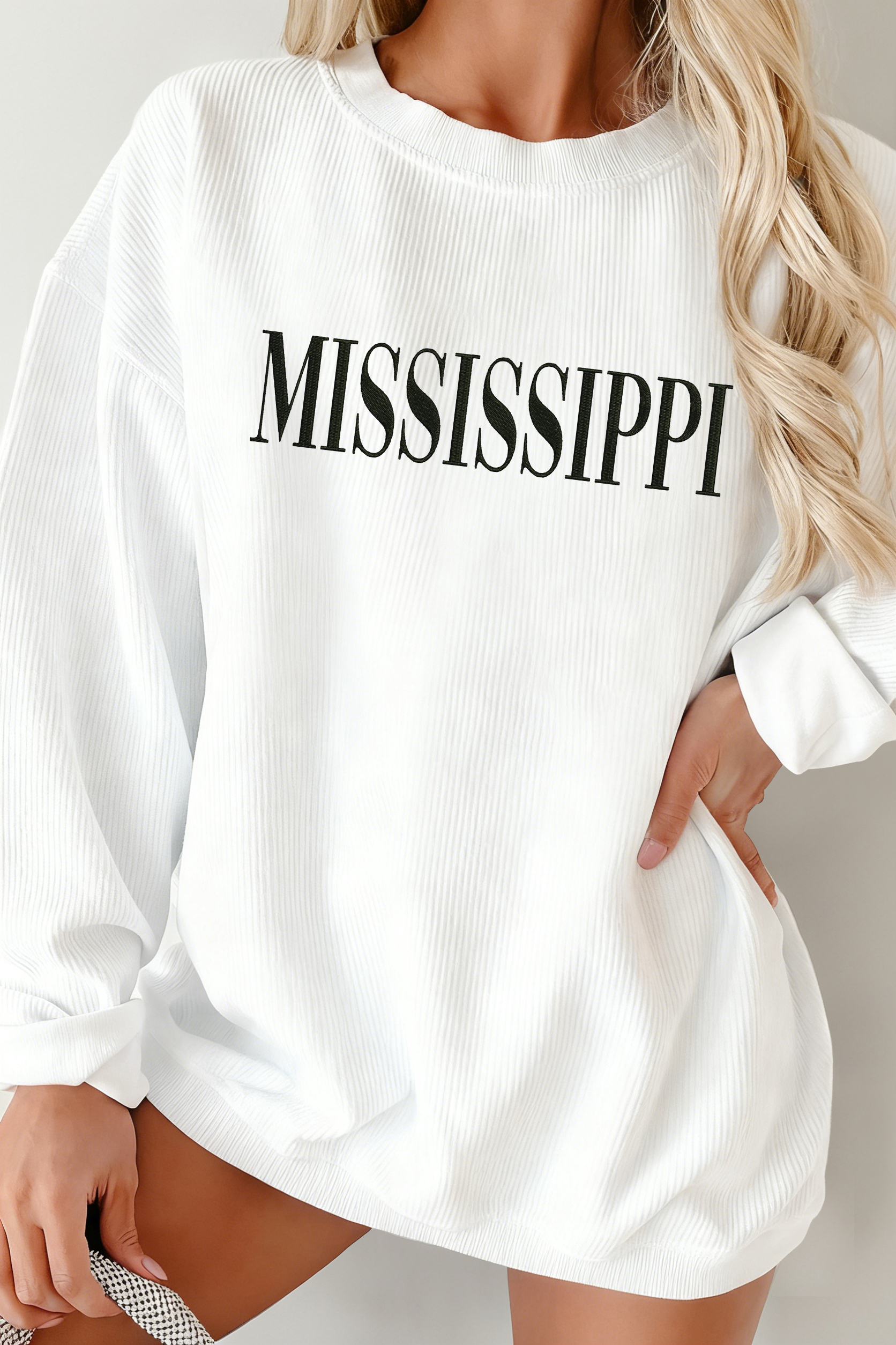 White Raised Rib MISSISSIPPI Baggy Sweatshirt - loveforevers