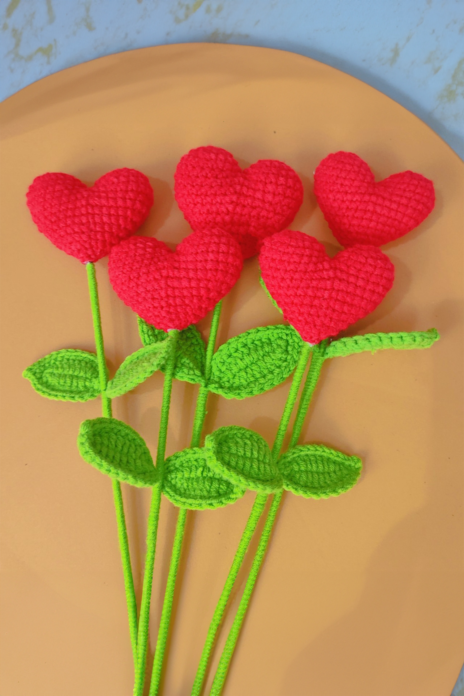 Fiery Red 1 Piece Handmade Crochet Heart Shaped Flower - loveforevers