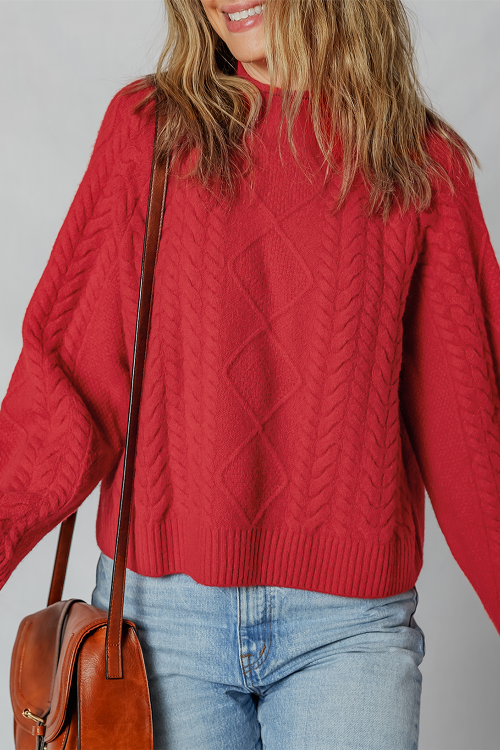 Fiery Red Cable Knit Baggy Sweater - loveforevers