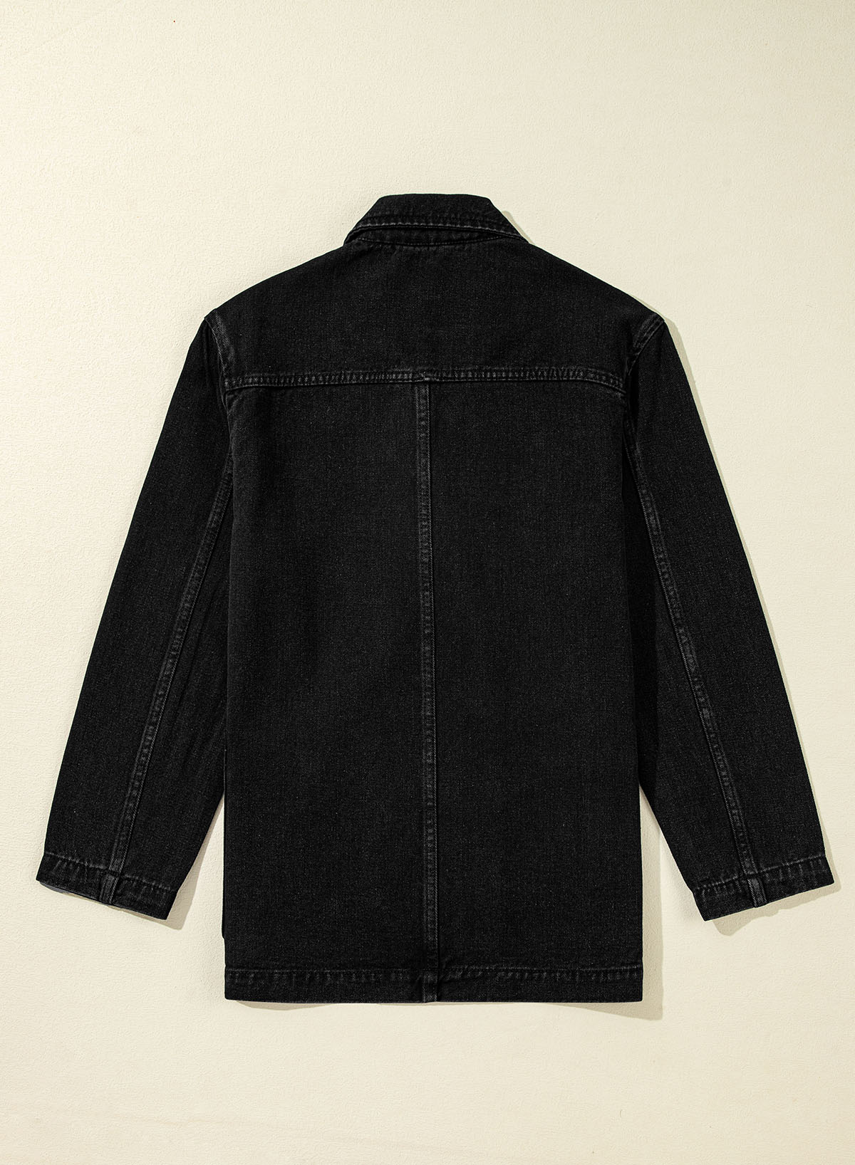 Black Side Pockets Lapel Collar Denim Jacket - loveforevers