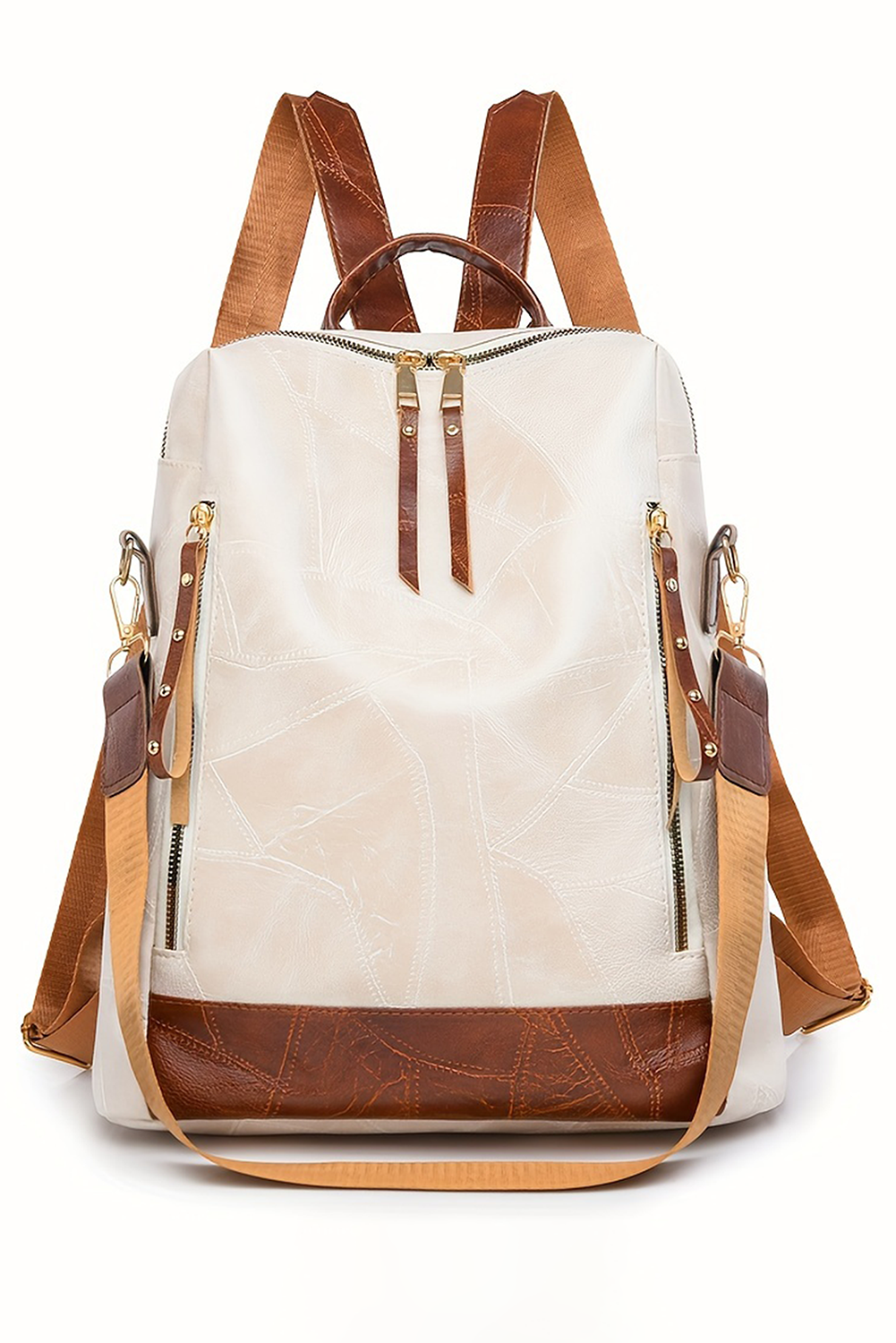White Multi Compartment Zipper PU Leather Large Capacity Backpack - loveforevers