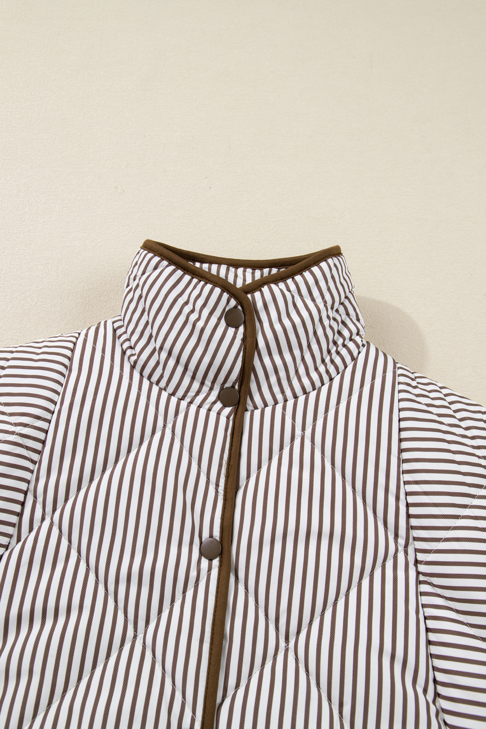 Black Stripe Contrast Trim Snap Button Collared Winter Vest - loveforevers