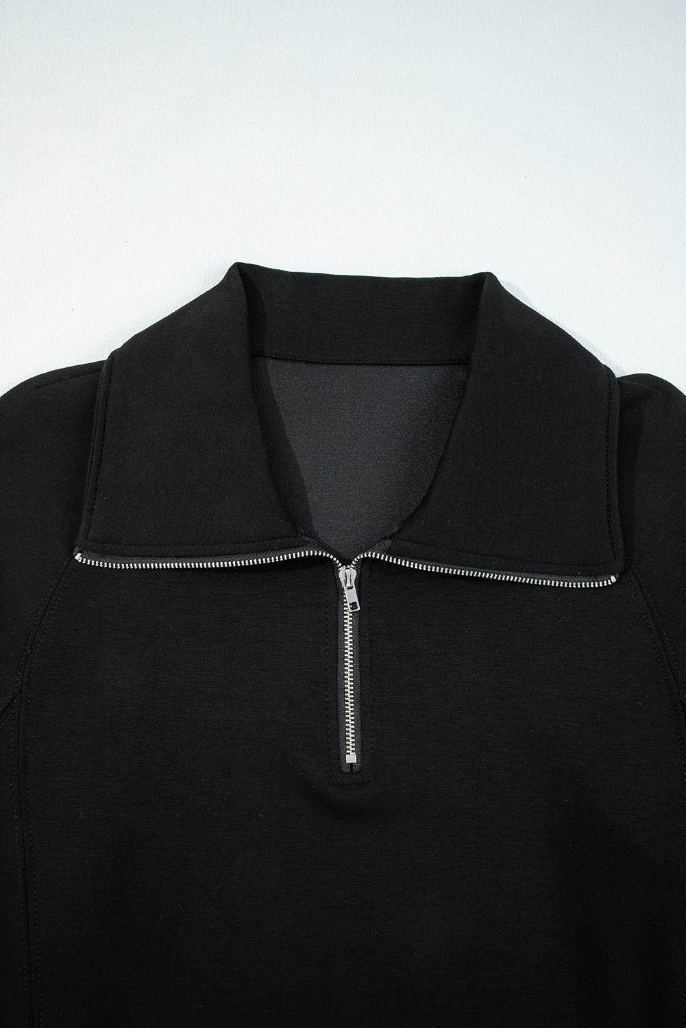 Black Zip Collar Long Sleeve Top Drawstring Pants Set - loveforevers