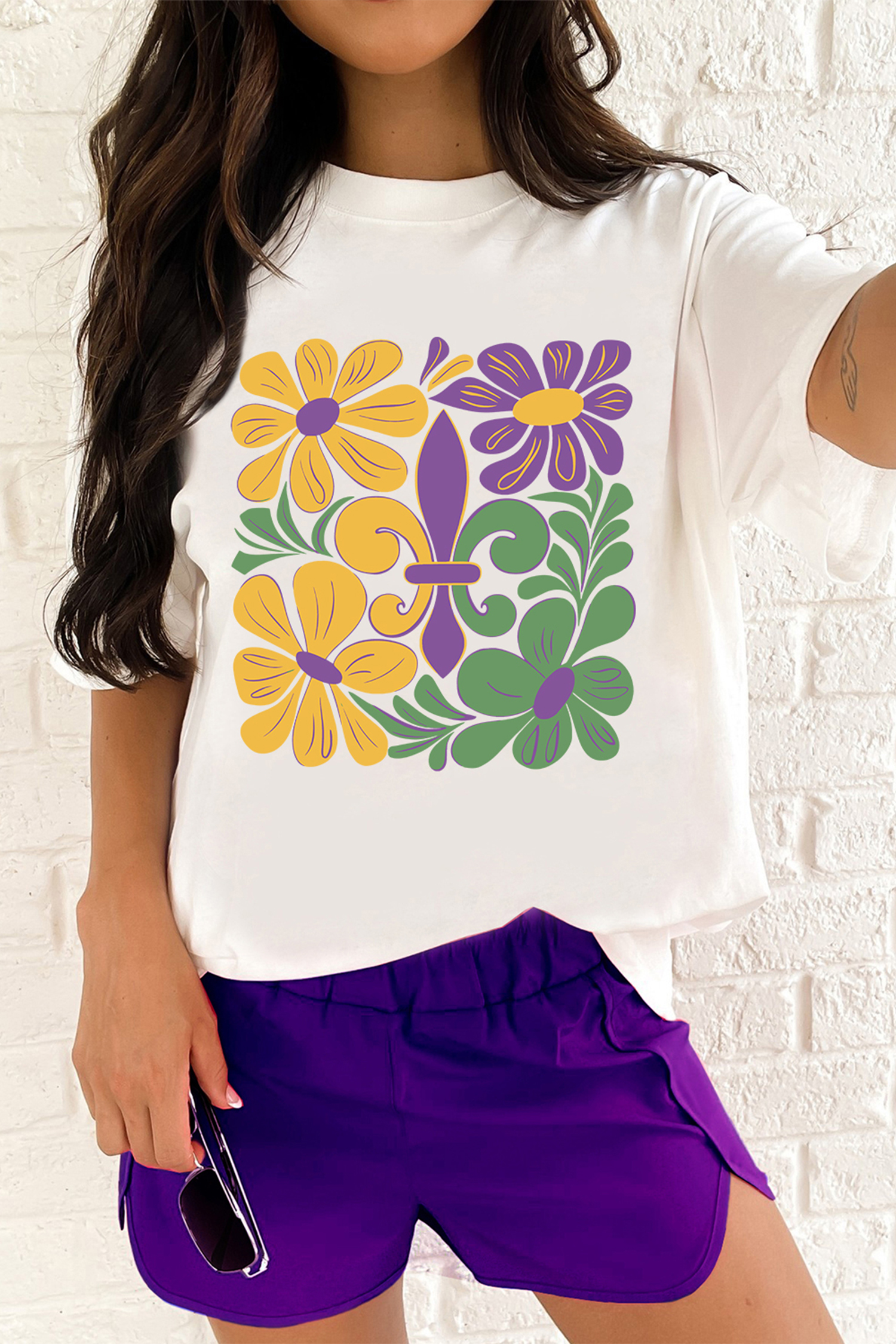 White Mardi Gras Flower Fleur de Lis Graphic Tee - loveforevers