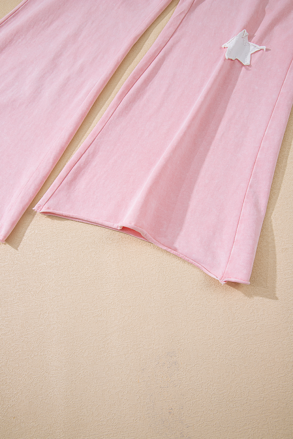 Light Pink Acid Wash Star Patched Rolled Trim Pants Set - loveforevers
