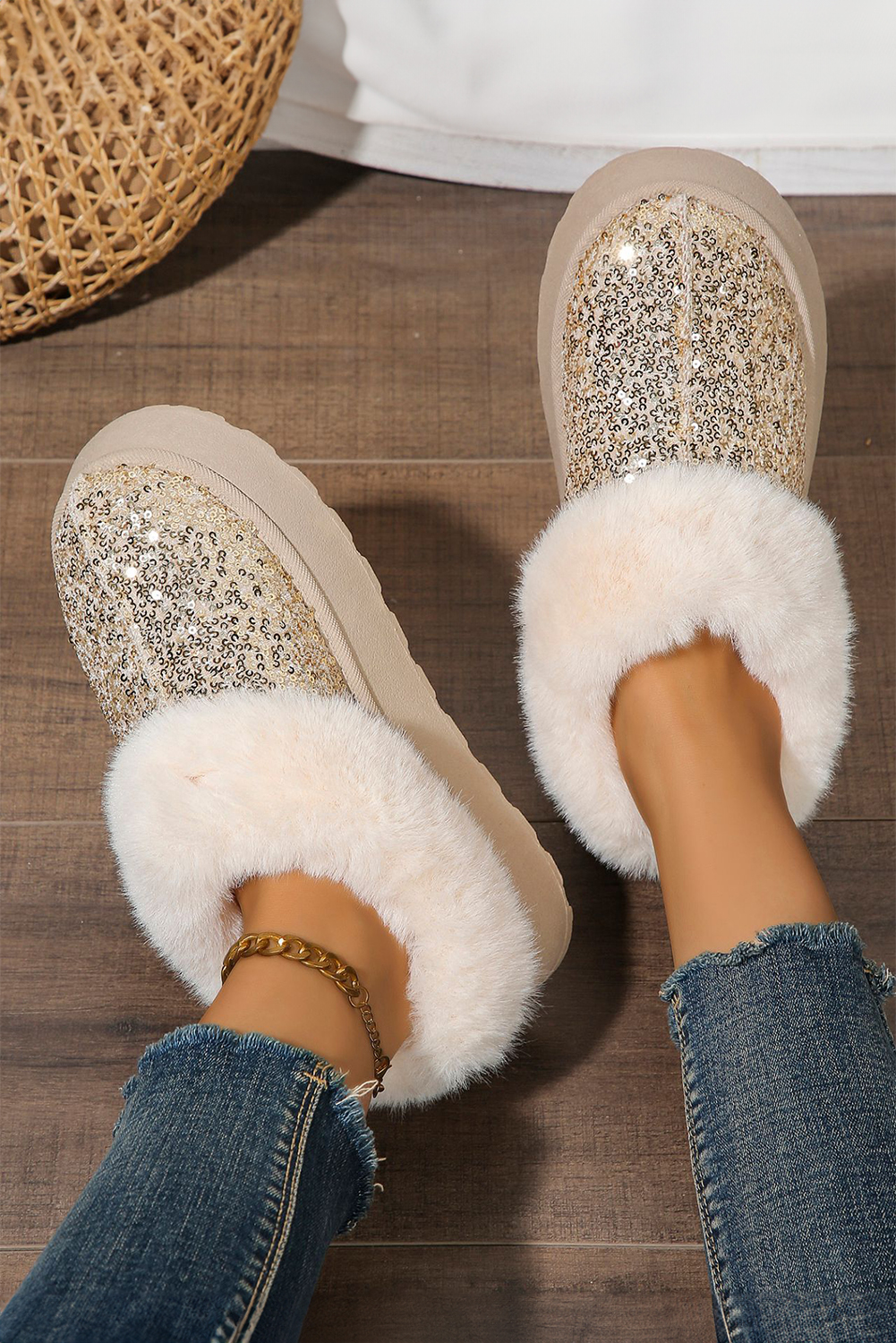 Gold Sequin Plush Lined Thick Sole Snow Boots - loveforevers