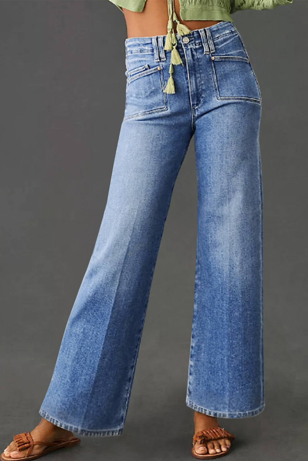 Dusk Blue Loose Straight Leg Cropped High Waist Jeans - loveforevers