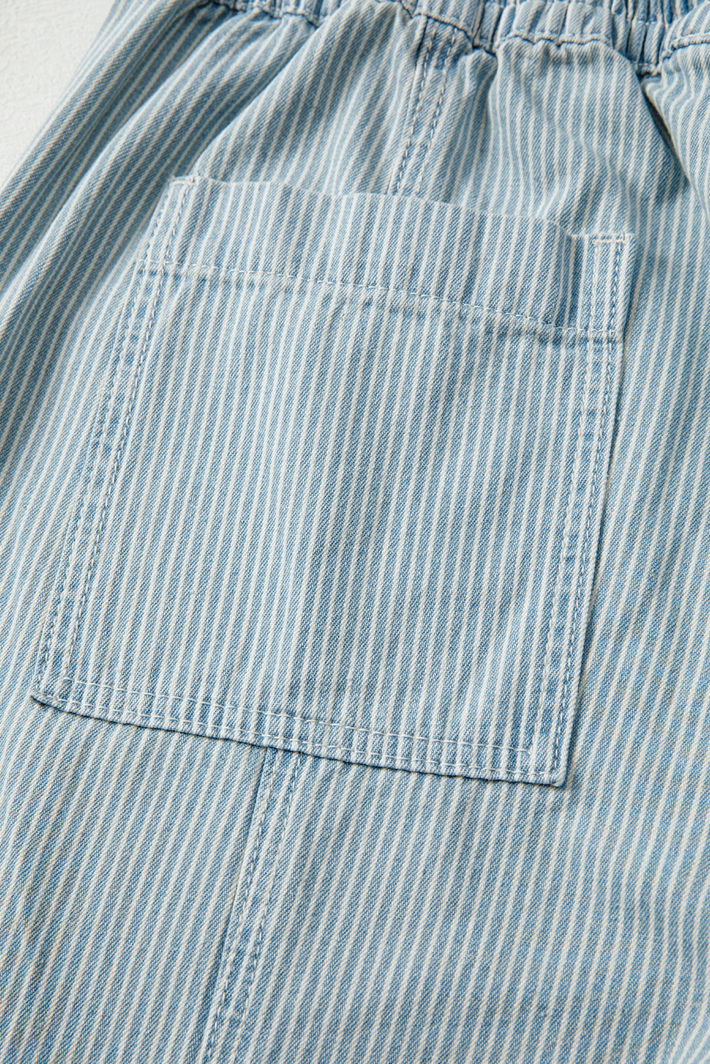 Sky Blue Stripe Mid Rise Drawstring Waist Jeans - loveforevers