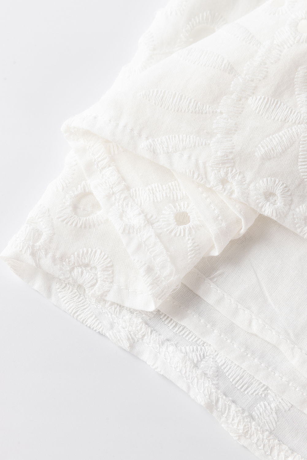 White Geometric Embroidery Hollow Out Blouse - loveforevers