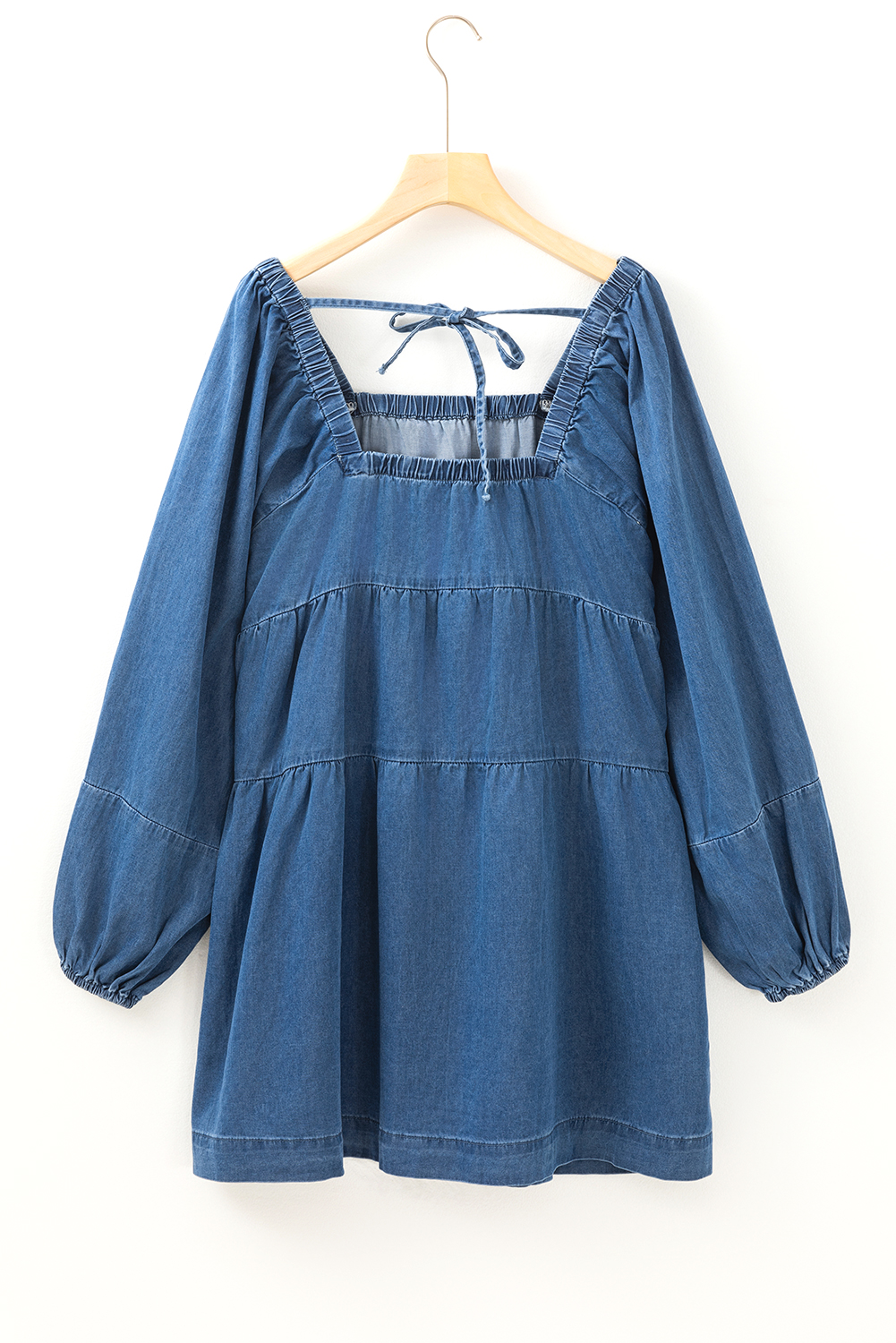 Dusk Blue Square Neck Side Pockets Loose Fit Denim Mini Dress - loveforevers