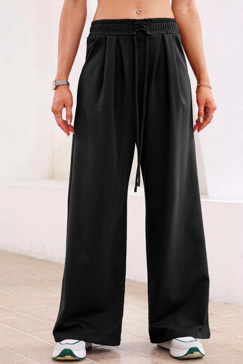 Burgundy Tied Elastic High Waist Pleated Detail Solid Sweatpants - loveforevers