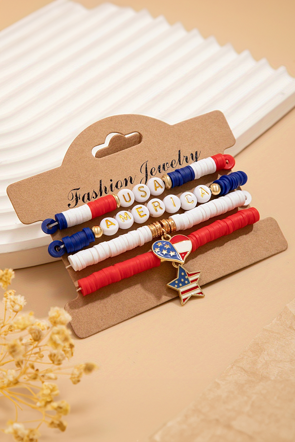 Dark Blue American Flag Pendant Letter Beaded Bracelet Set - loveforevers
