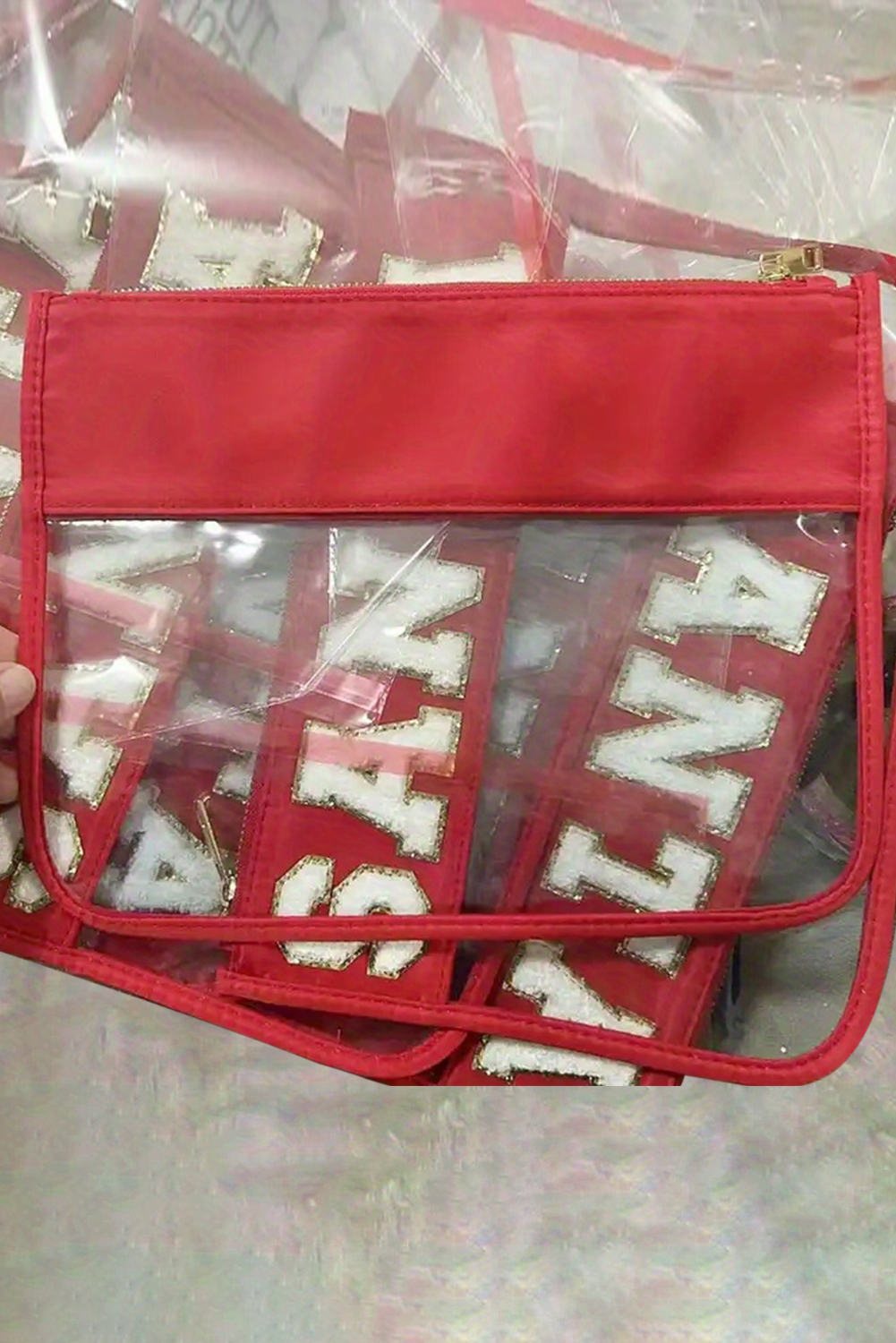 Red SANTA Contrast Trim Clear Makeup Bag - loveforevers