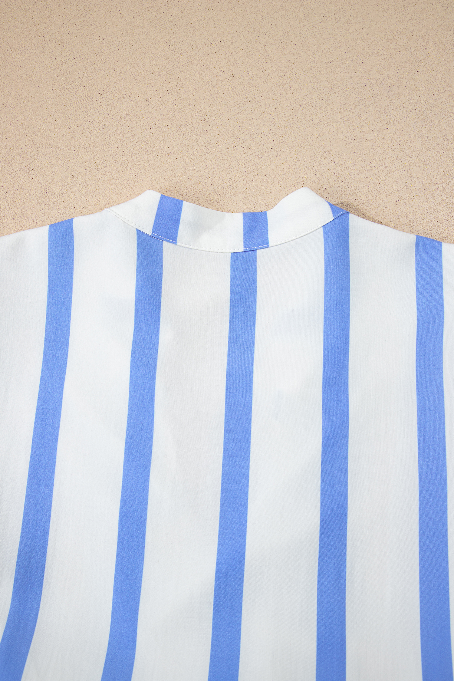 Sky Blue Stripe Ricrac Trim Notched Neck Half Sleeve Vacation Dress - loveforevers