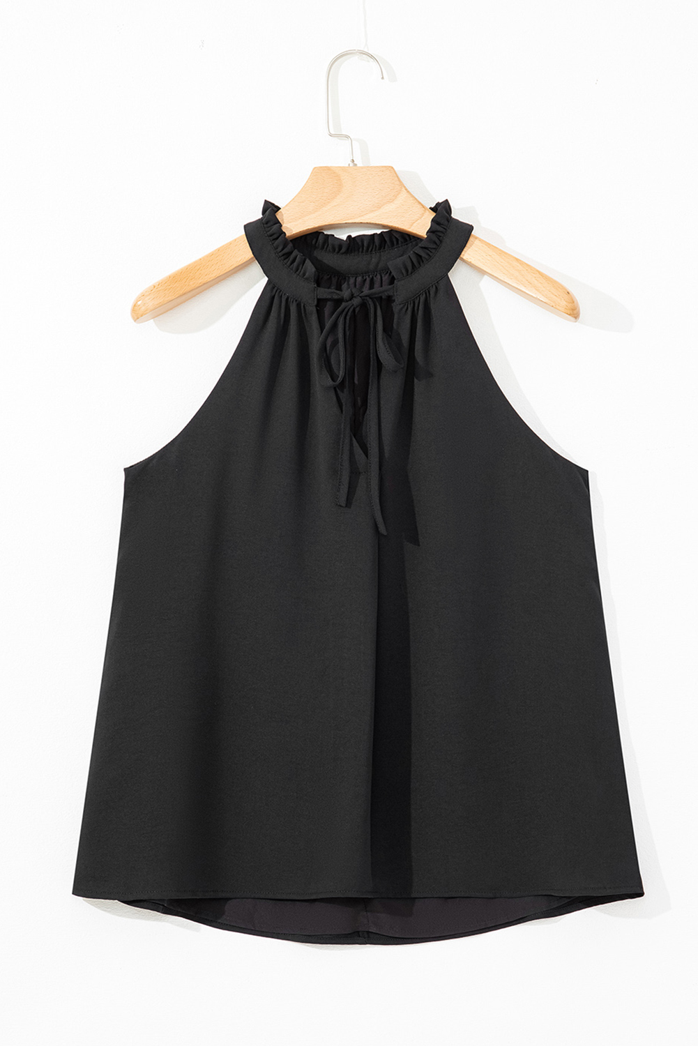 Black Pinched V Neck Tie Loose Tank Top - loveforevers