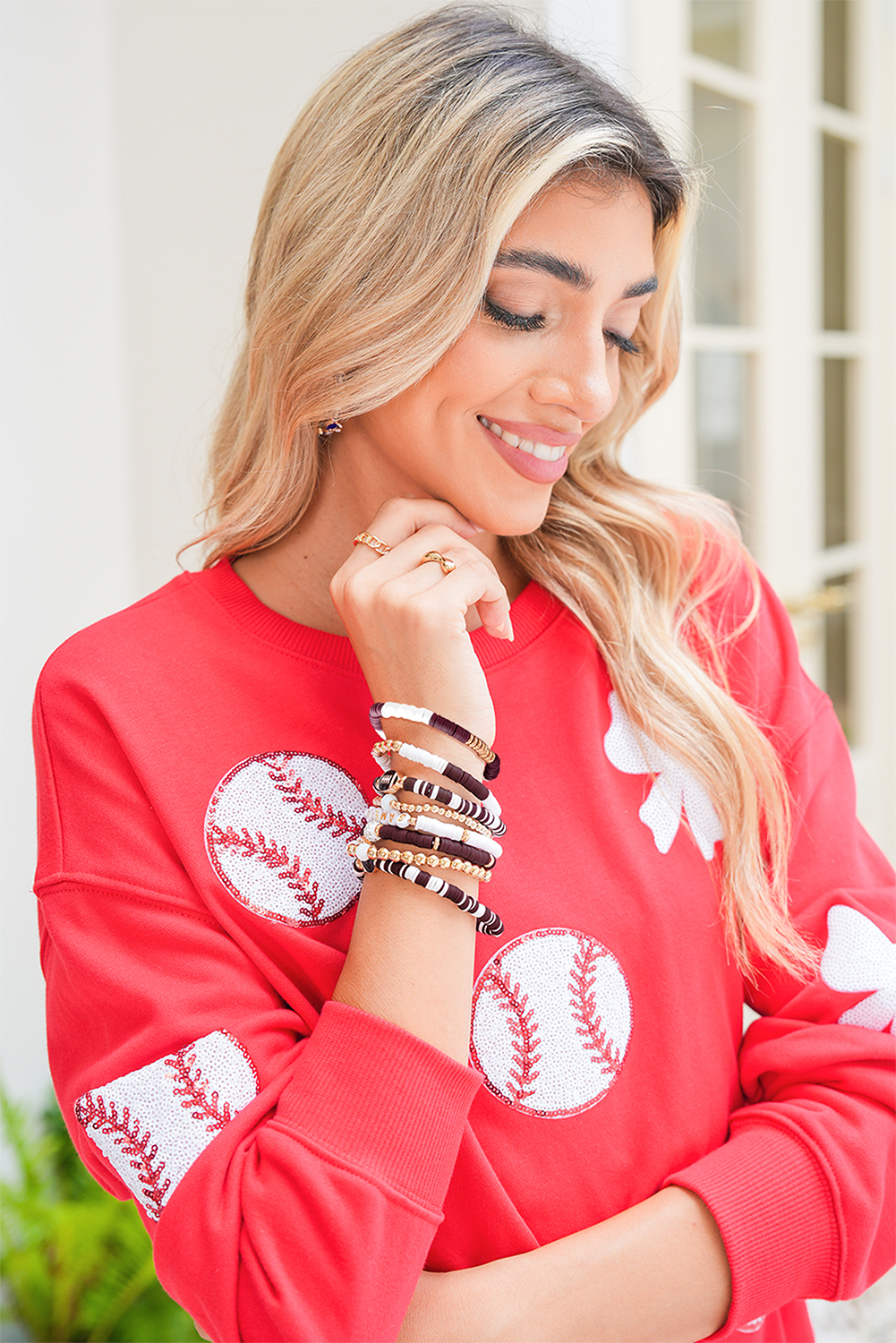Chestnut Game Day 8pcs Stackable Football Beaded Charm Bracelet Set - loveforevers