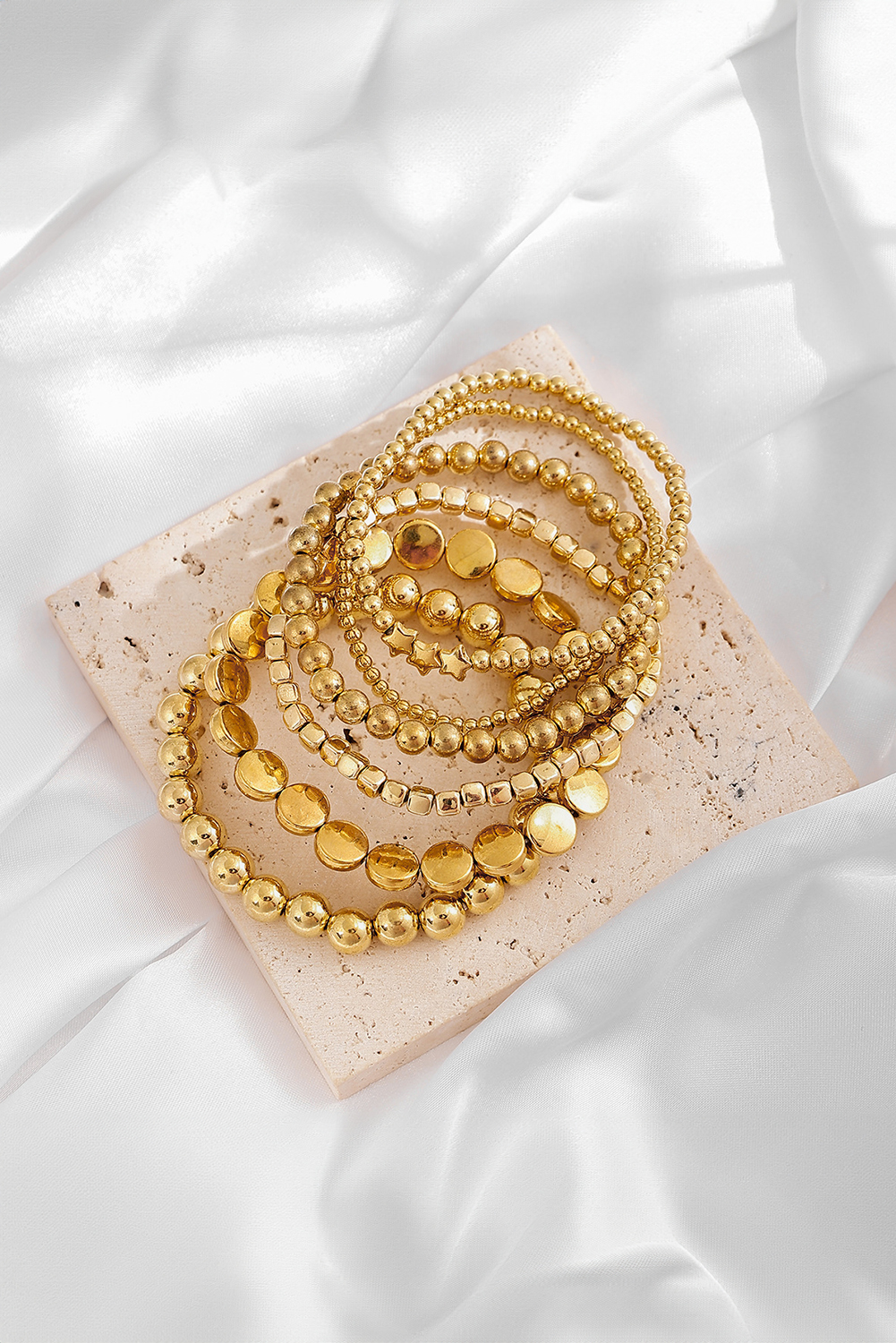 Gold Plated 6pcs Star Round Disk Ball Beading Bracelet Set - loveforevers