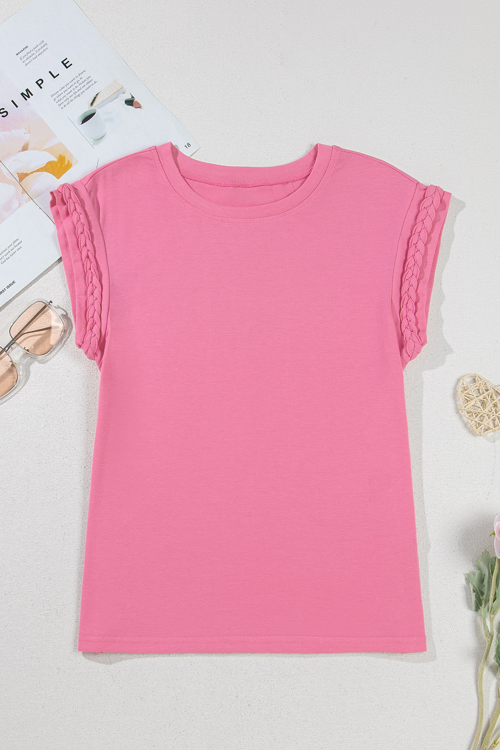 Bonbon Braided Cap Sleeve Crew Neck T Shirt - loveforevers