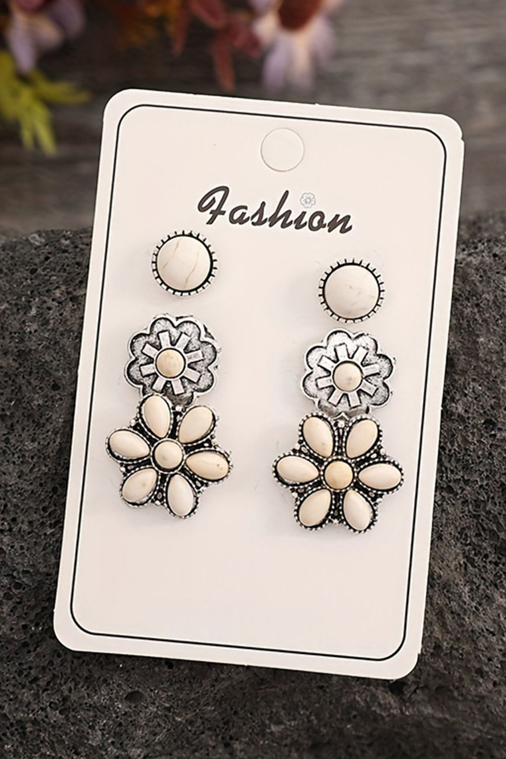 White 3 Pairs Western Turquoise Stud Earrings - loveforevers