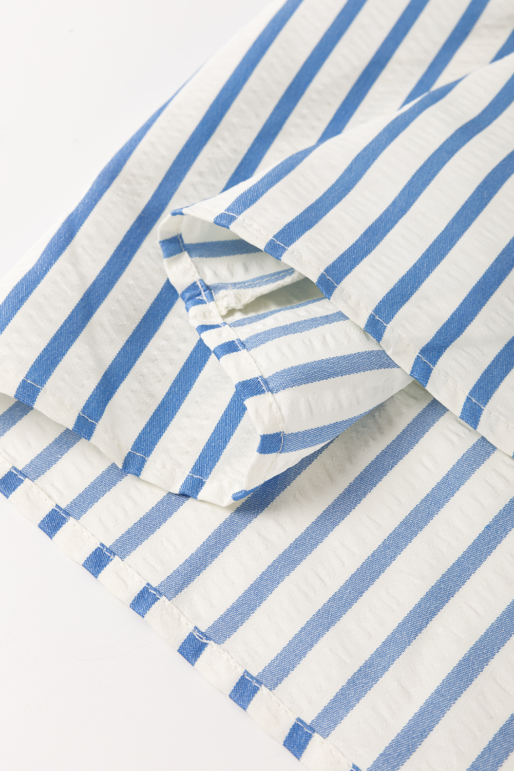Sky Blue Stripe Knotted Bracelet Sleeve Notched Neck Shift Mini Dress - loveforevers