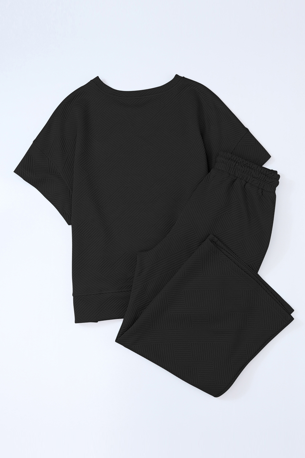 Dark Green Textured Loose Fit T Shirt and Drawstring Pants Set - loveforevers