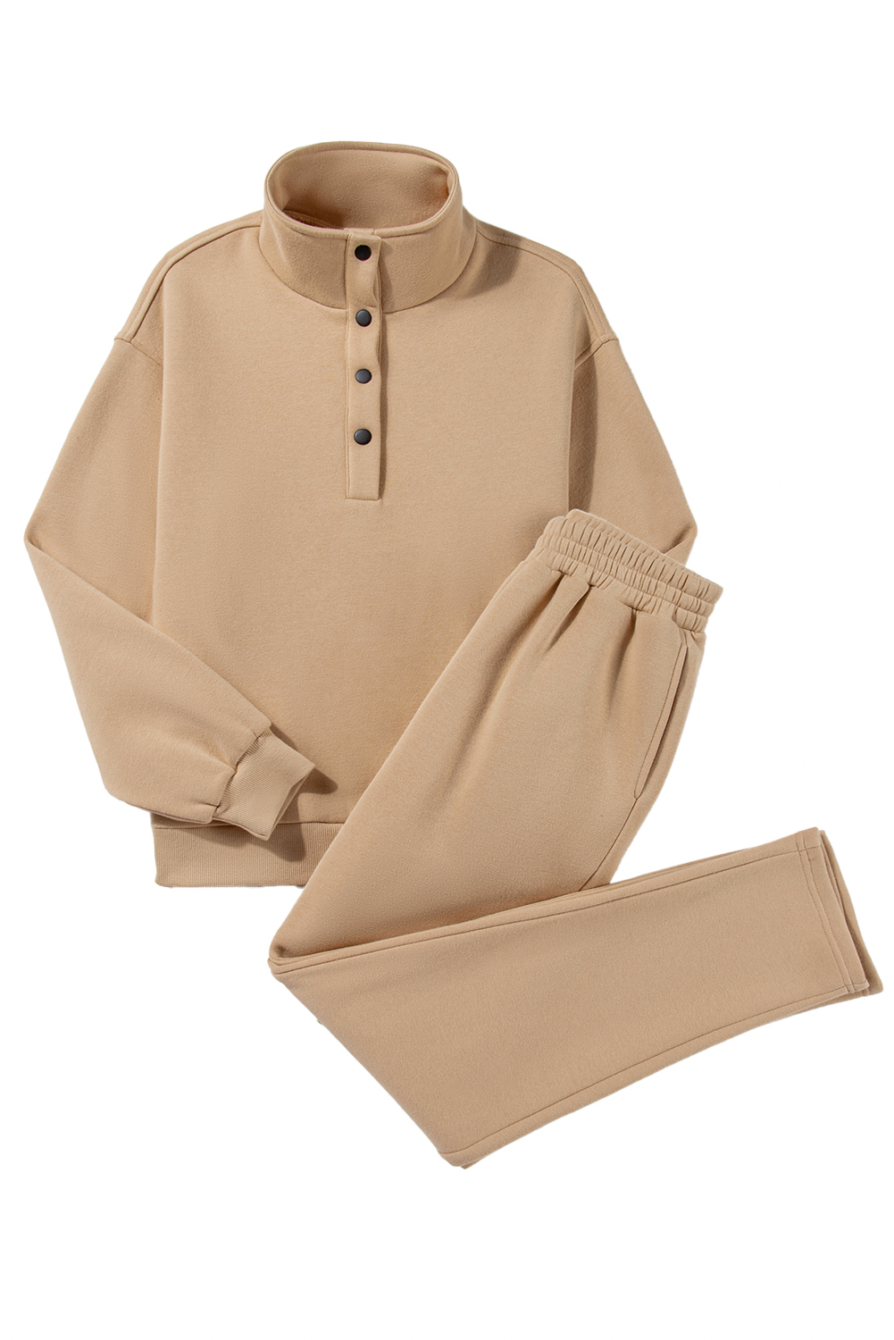 Parchment Solid Half Button Sweatshirt and High Waist Sweatpants Set - loveforevers