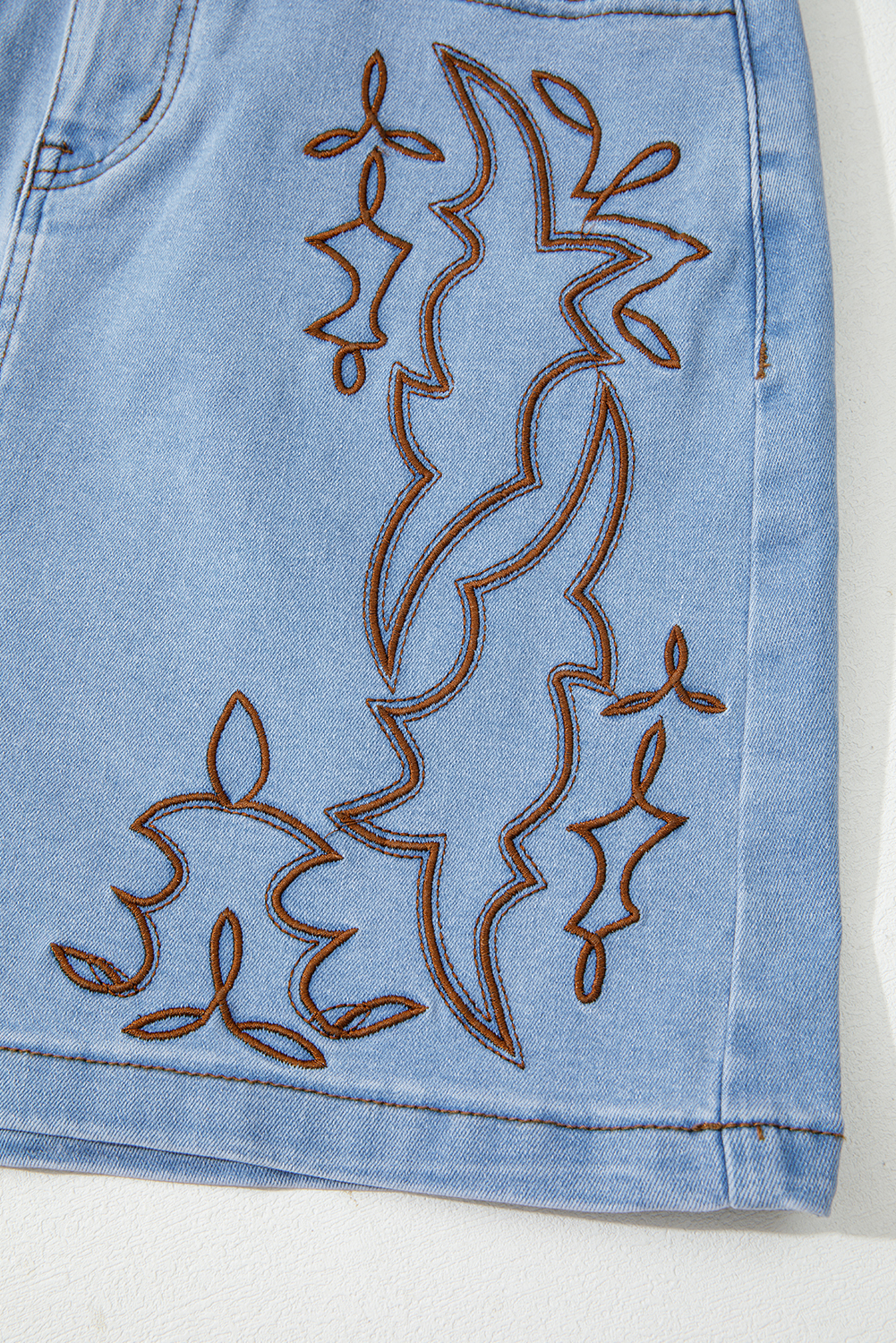 Beau Blue Western Embroidered Denim Mini Skirt - loveforevers