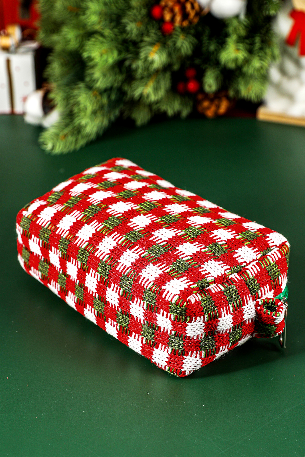 Racing Red Christmas Style Crochet Zipper Square Makeup Bag - loveforevers