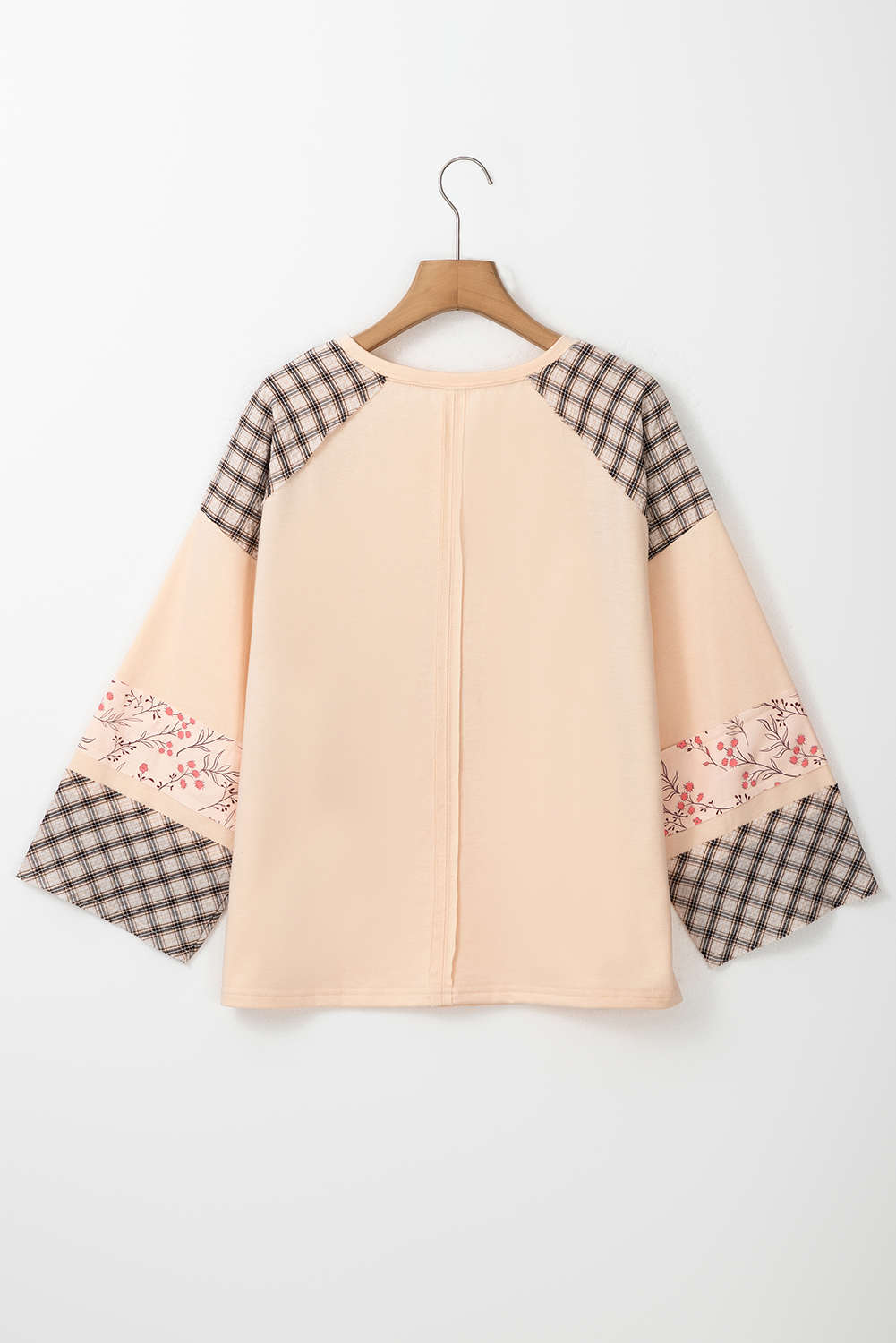 Beige Flower Patch Graphic Exposed Seam Wide Sleeve Top - loveforevers