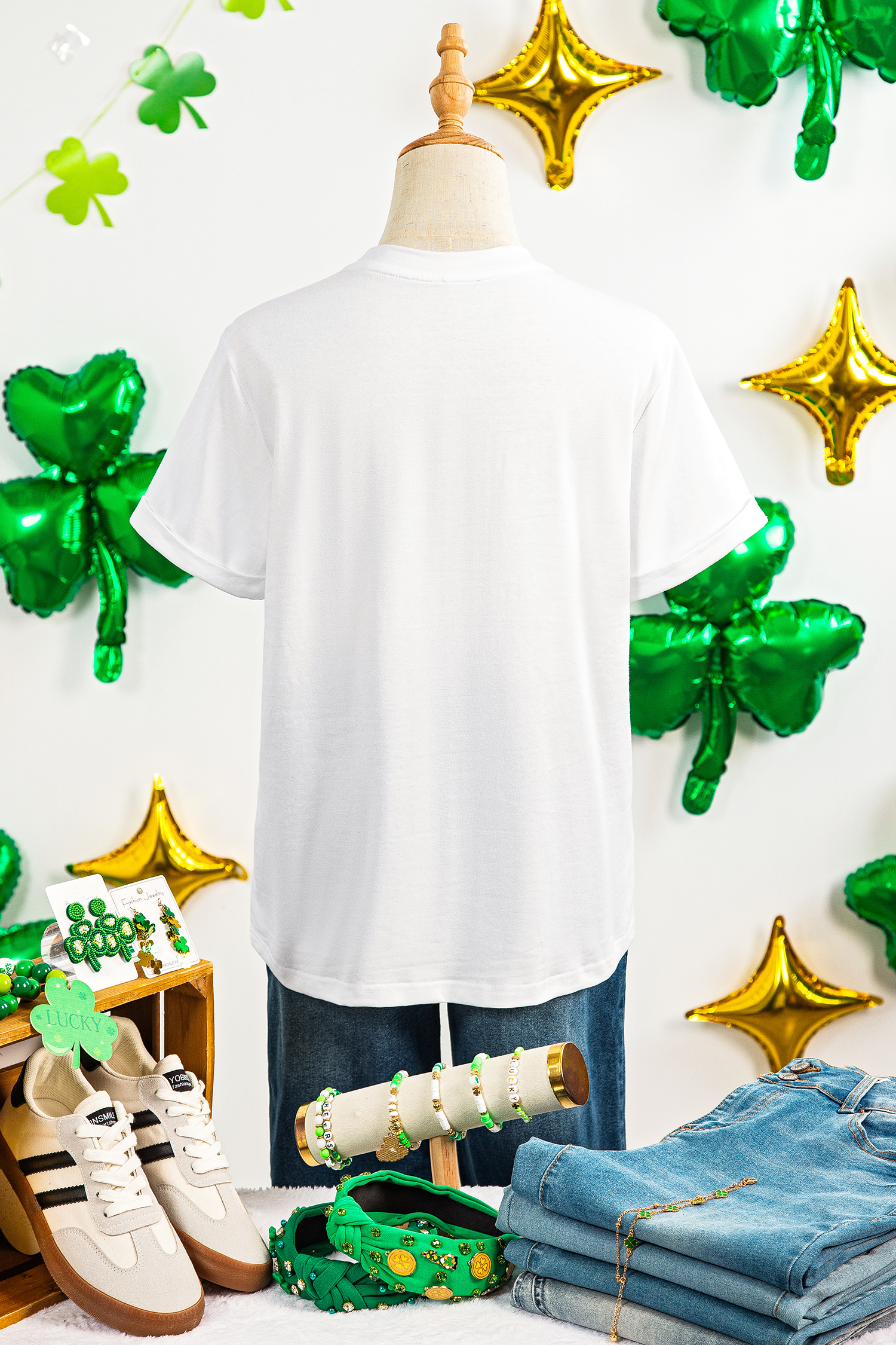 White IRISH Leopard Clover Embroidered Patch Graphic Tee - loveforevers