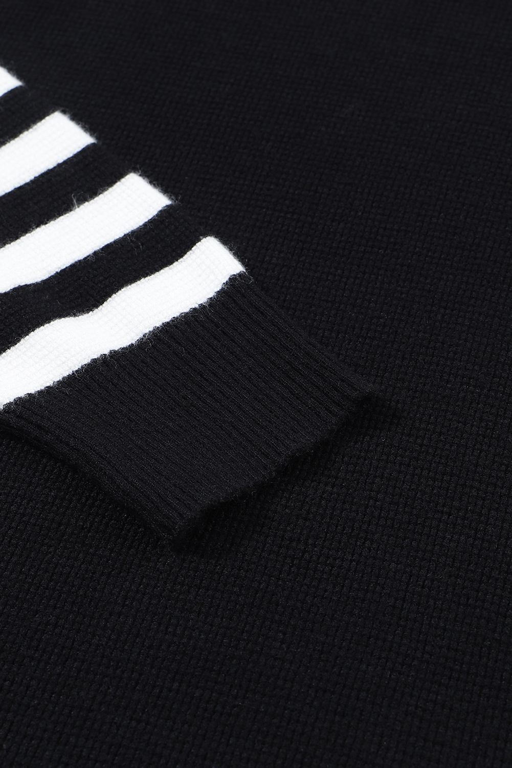 Black Striped Sleeve Plain Knit Sweater - loveforevers