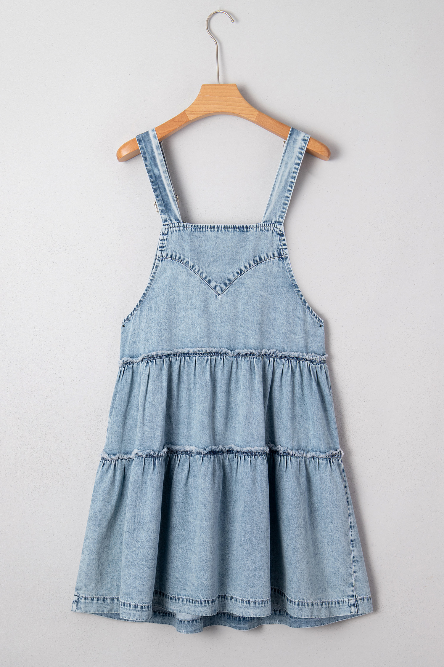 Dusk Blue Light Wash Tiered Flowy Overall Denim Dress - loveforevers