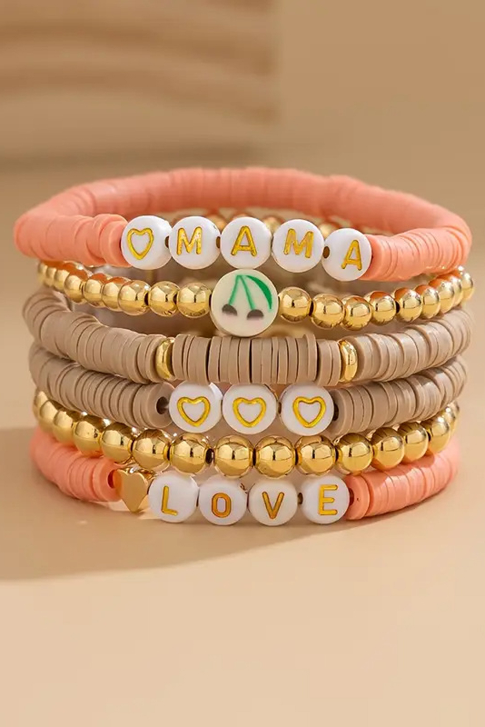 Gold Mama Love Heart Beaded Multi Layer Bracelet - loveforevers