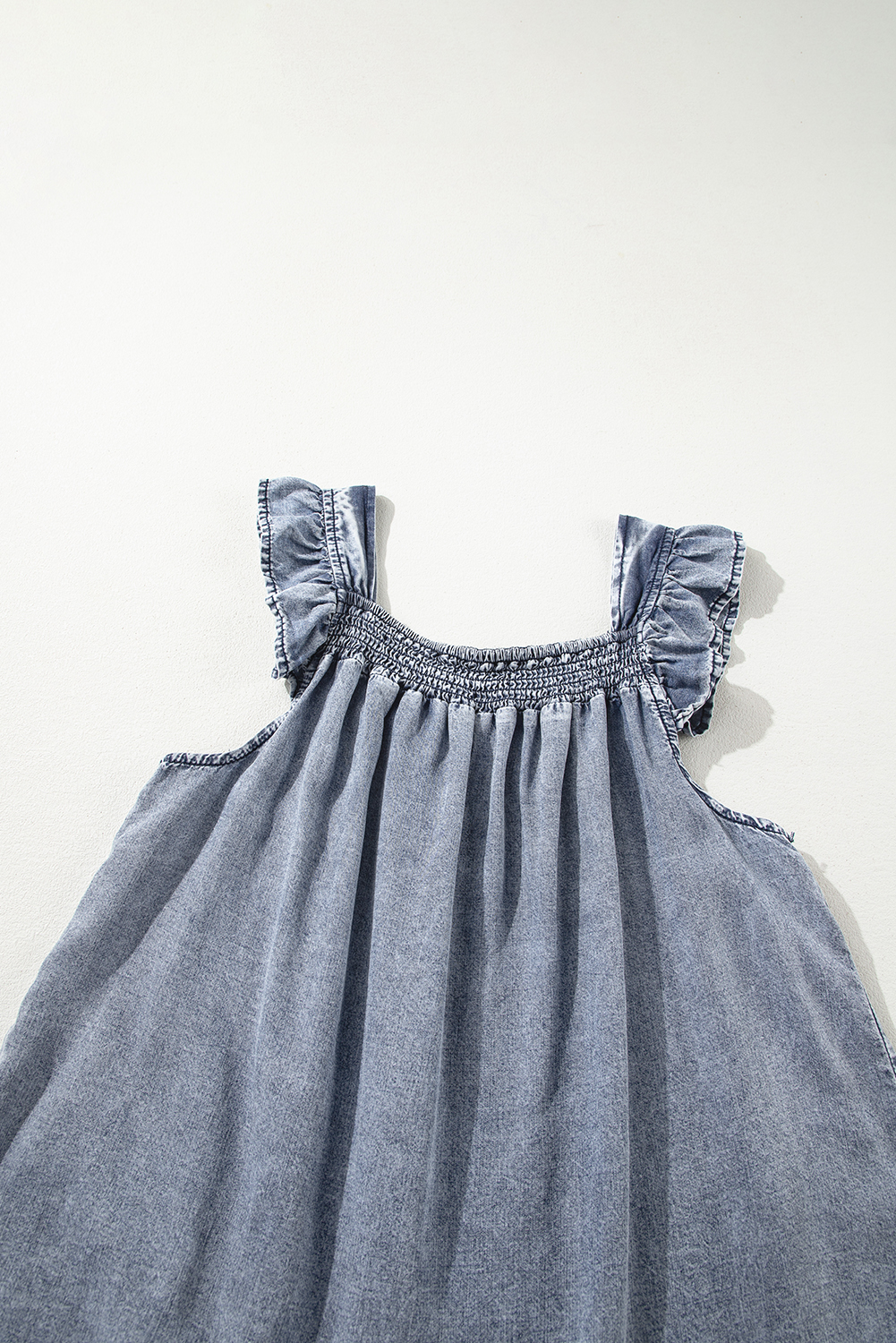 Ashleigh Blue Ruffled Shirred Neckline Sleeveless Denim Tank Top - loveforevers
