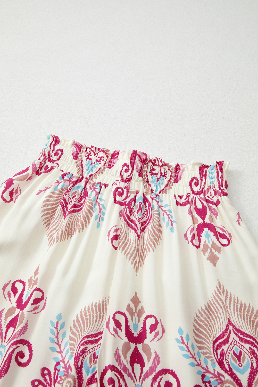 Rose Boho Printed Shirred High Waist Flowy Wide Leg Pants - loveforevers