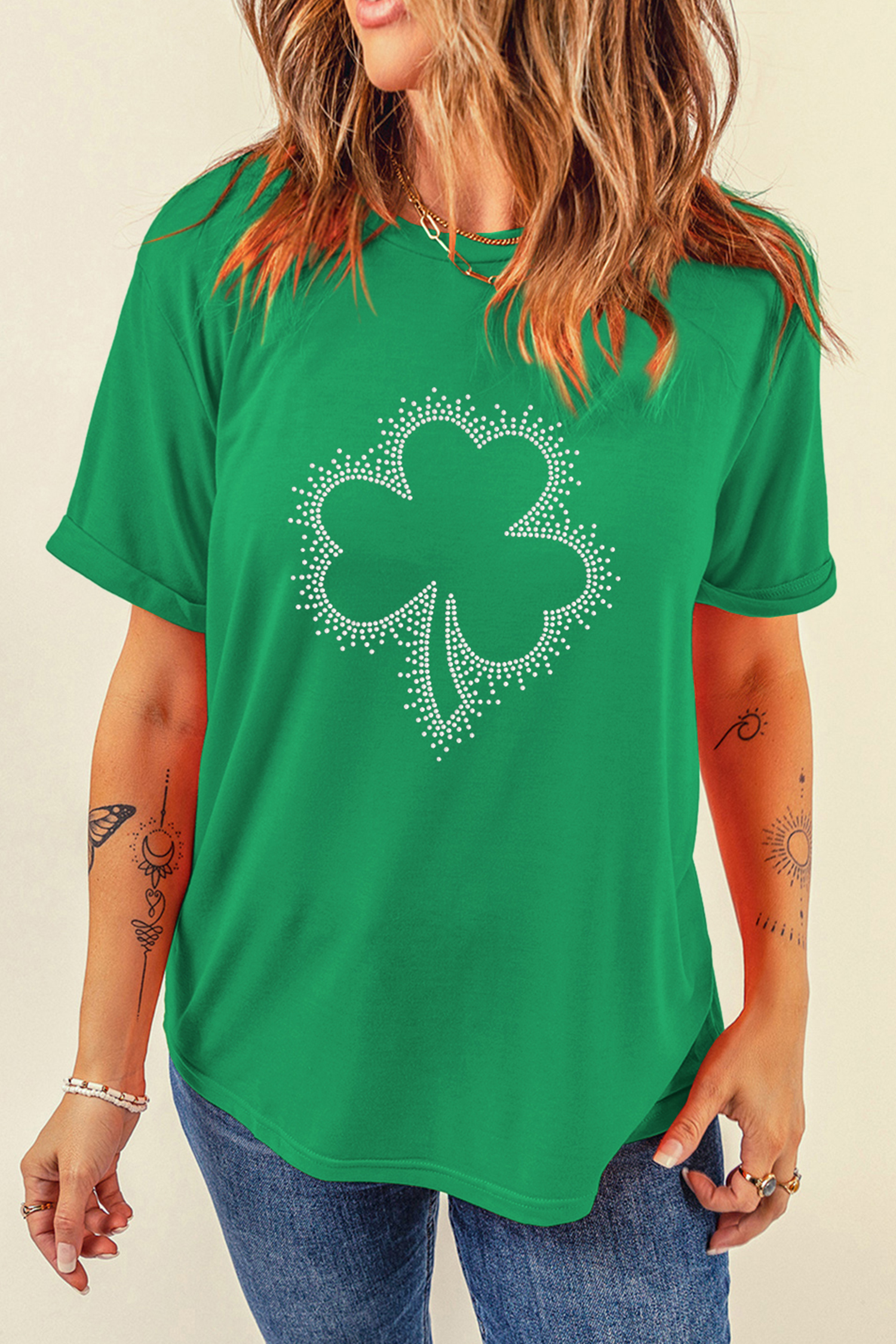 Bright Green St Patricks Day Crystal Rhinestone Shamrock Tee - loveforevers