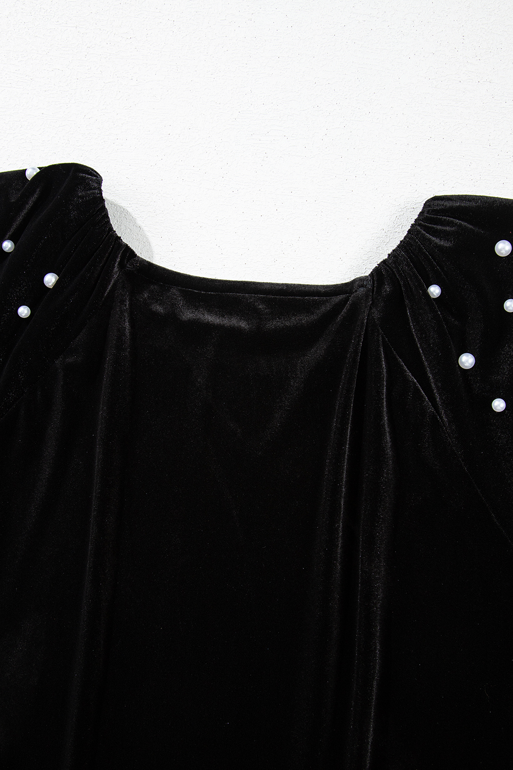 Black Pearl Beaded Half Sleeve Velvet Top - loveforevers