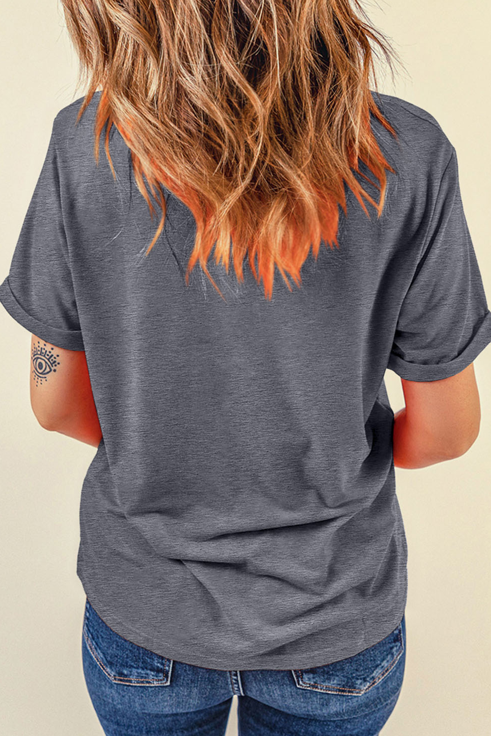 Gray Flag Pattern Sunflower Graphic Crew Neck Tee - loveforevers