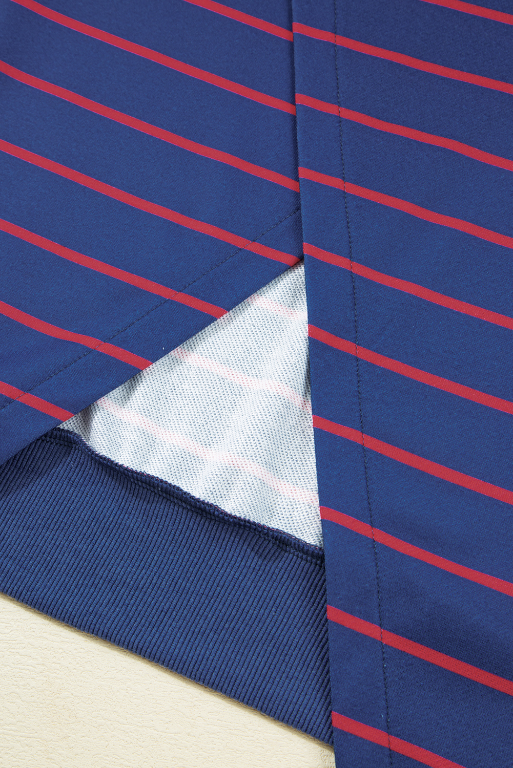 Blue Stripe Stylish Overlap Detail Drop Shoulder Pullover Sweatshirt - loveforevers