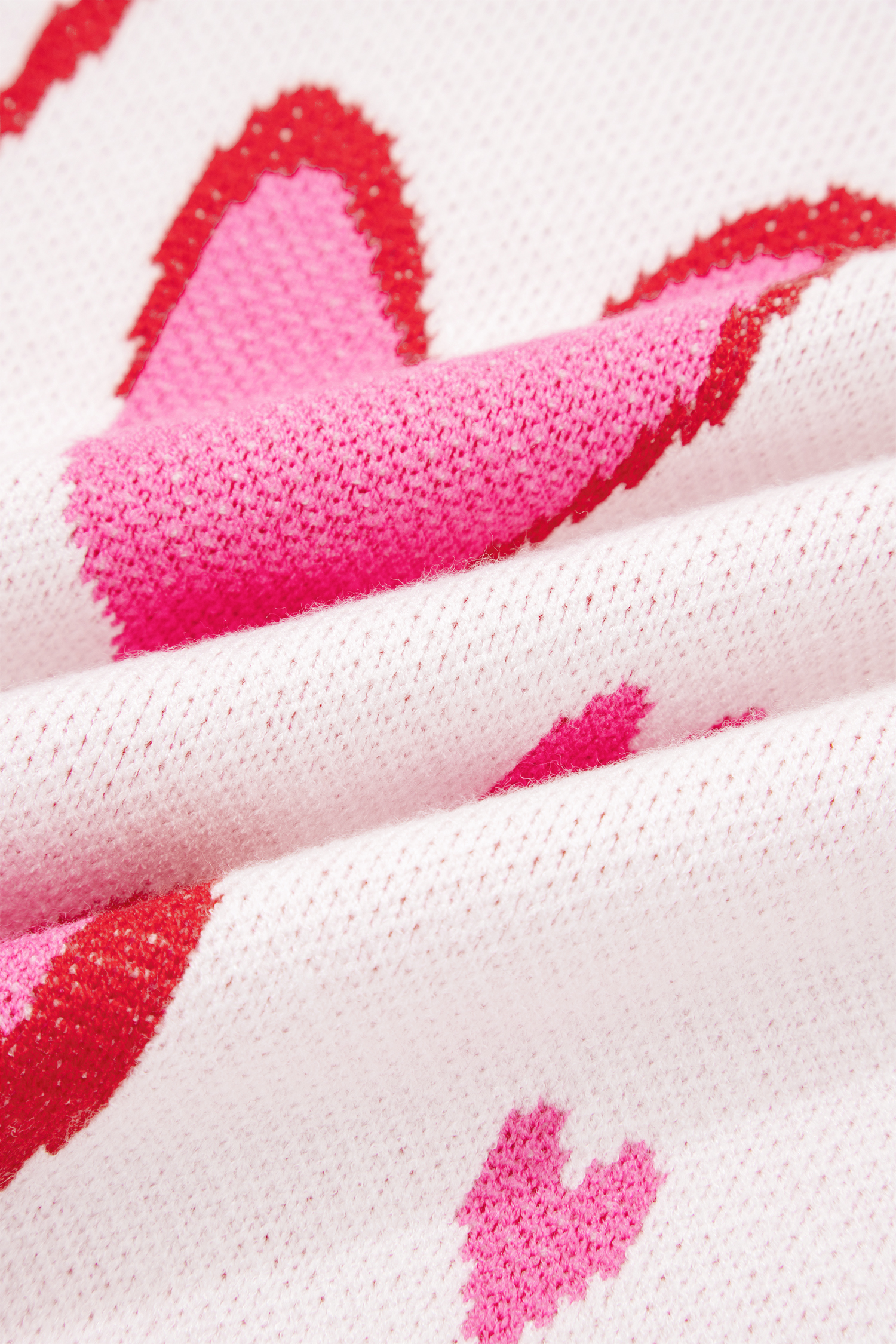 White Splendid Heart Print Valentines Day Sweater - loveforevers