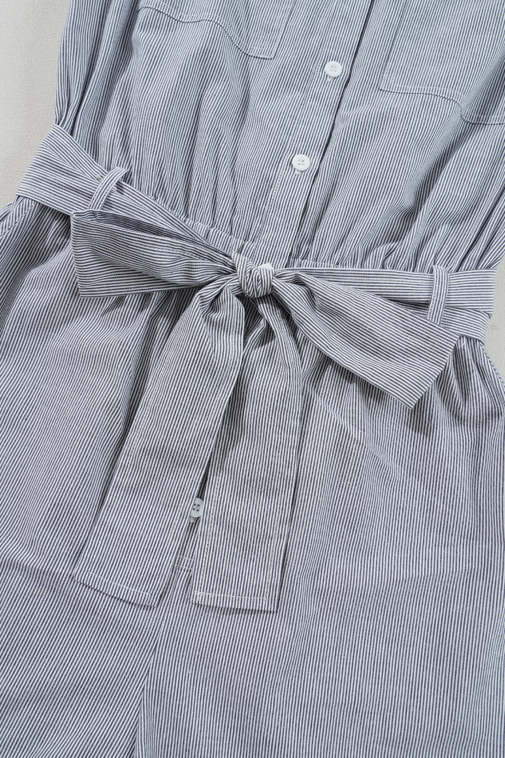 Blue Stripe Chest Pockets Buttoned Belted High Waist Romper - loveforevers