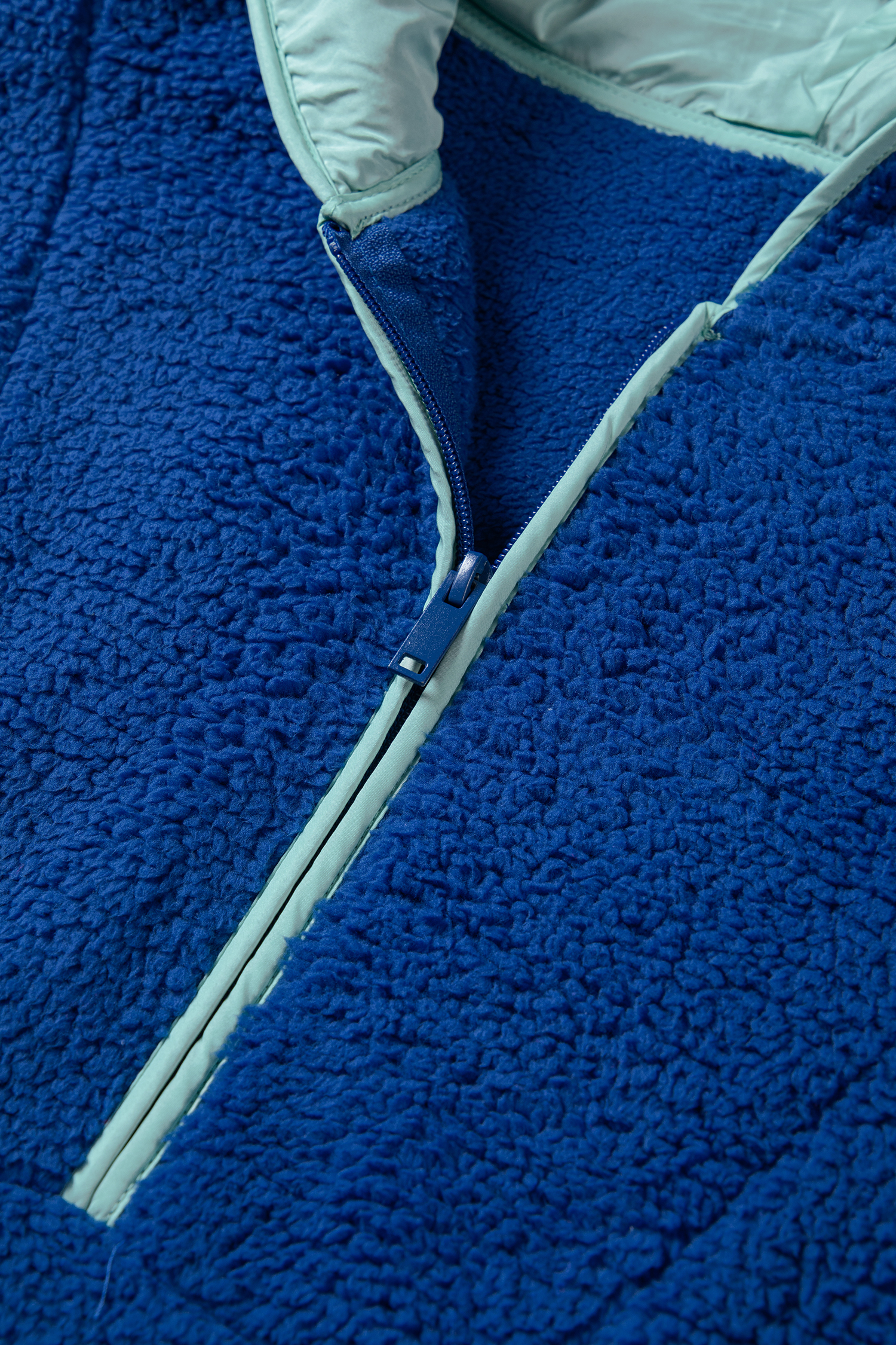 Sky Blue Sherpa Half Zip Contrast Trim Pullover Hoodie - loveforevers