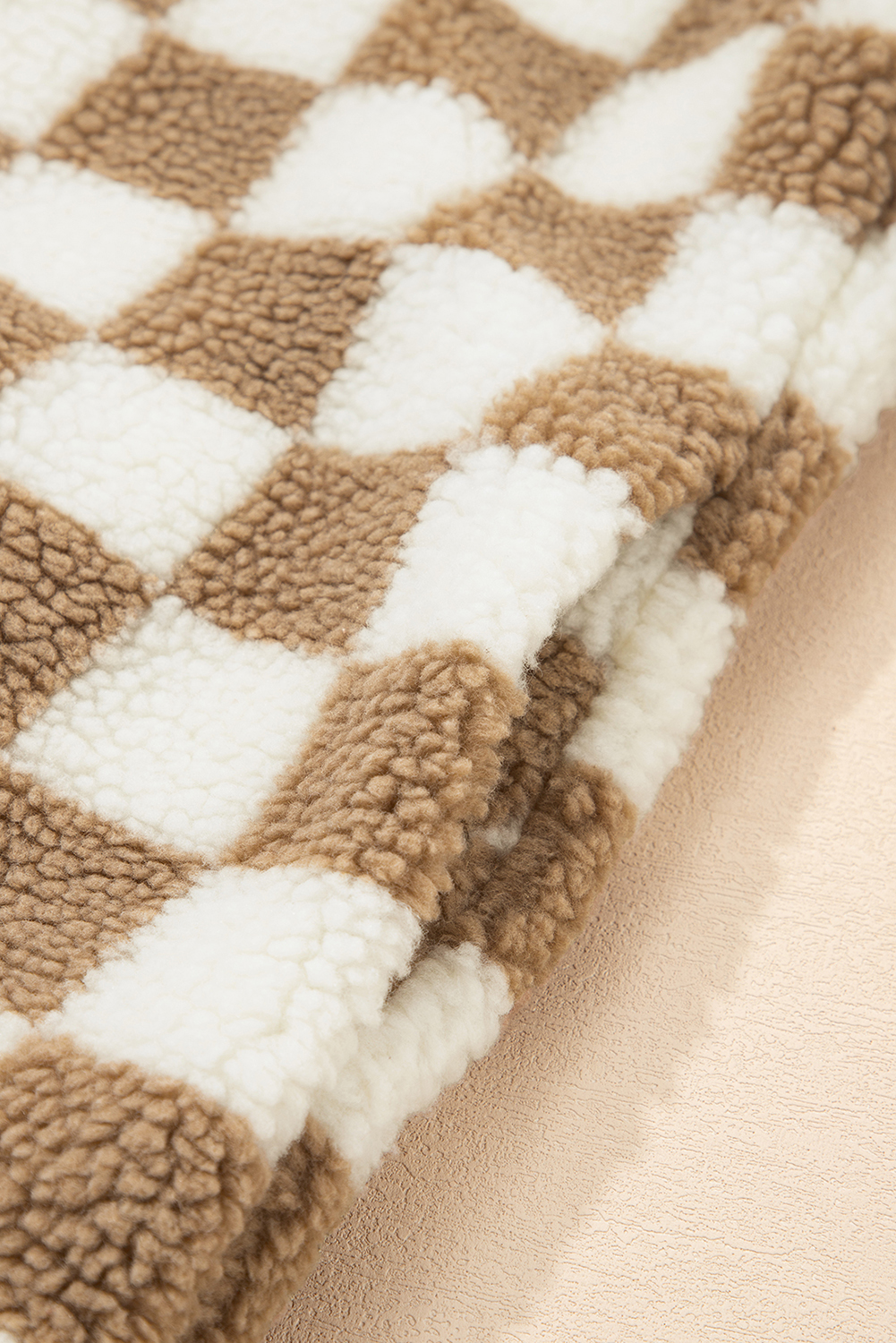 Brown Checkered Sherpa Buttoned Front Chunky Jacket - loveforevers